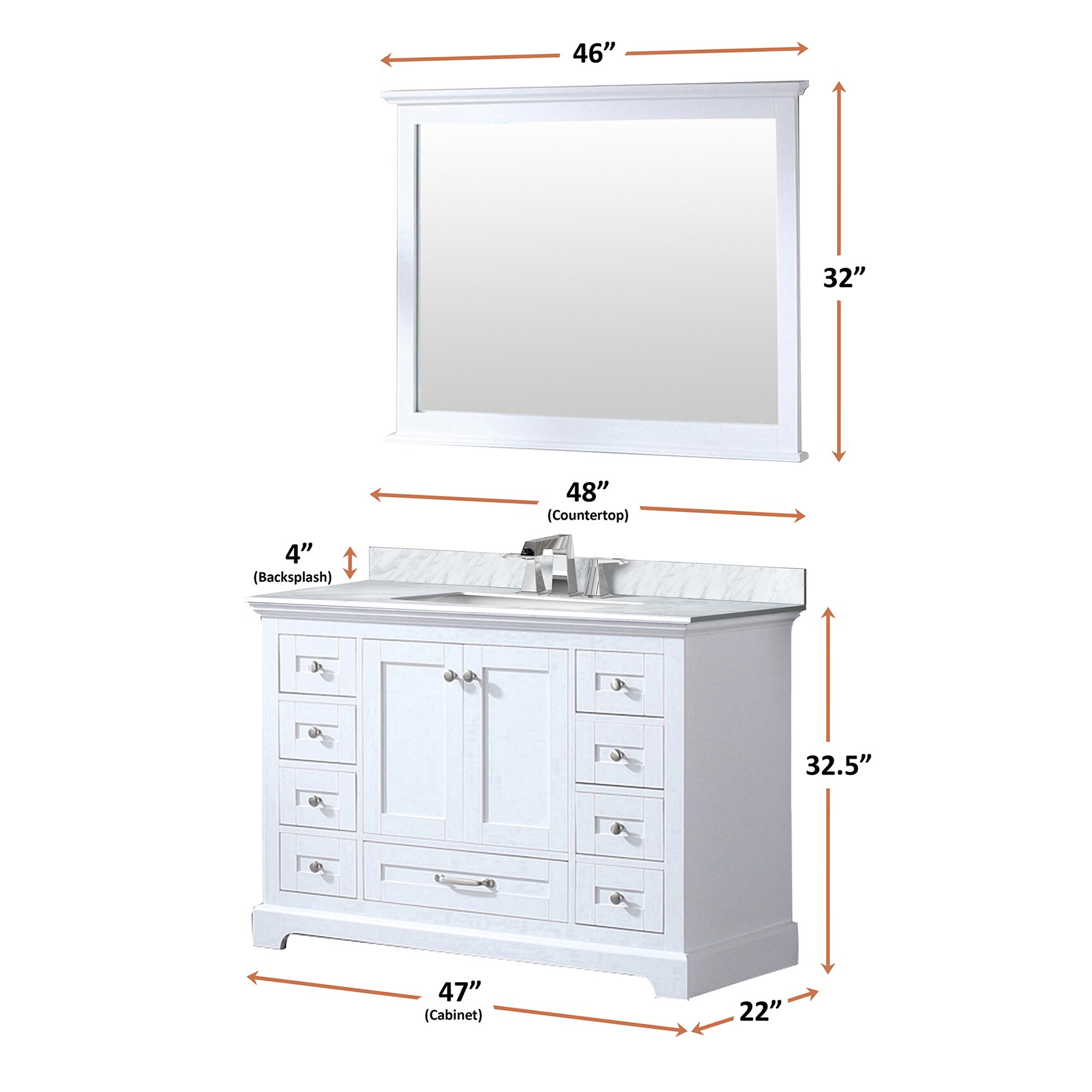Dukes 48" White Marble Top Vanity with Mirror and Faucet