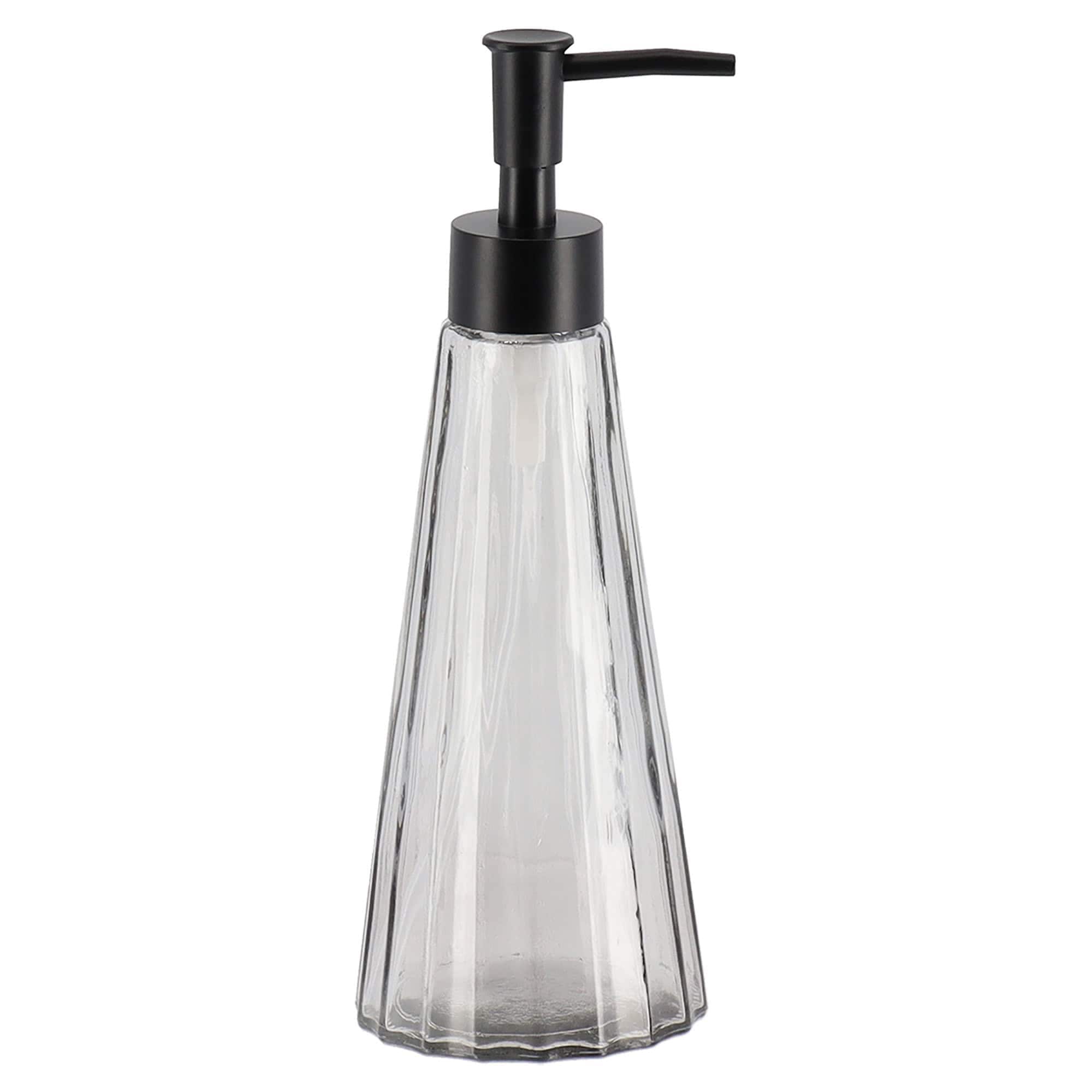 EVIDECO FRENCH HOME GOODS 10.1-fl oz Calix Smoked Glass Faceted Soap Dispenser with Matte Black Pump