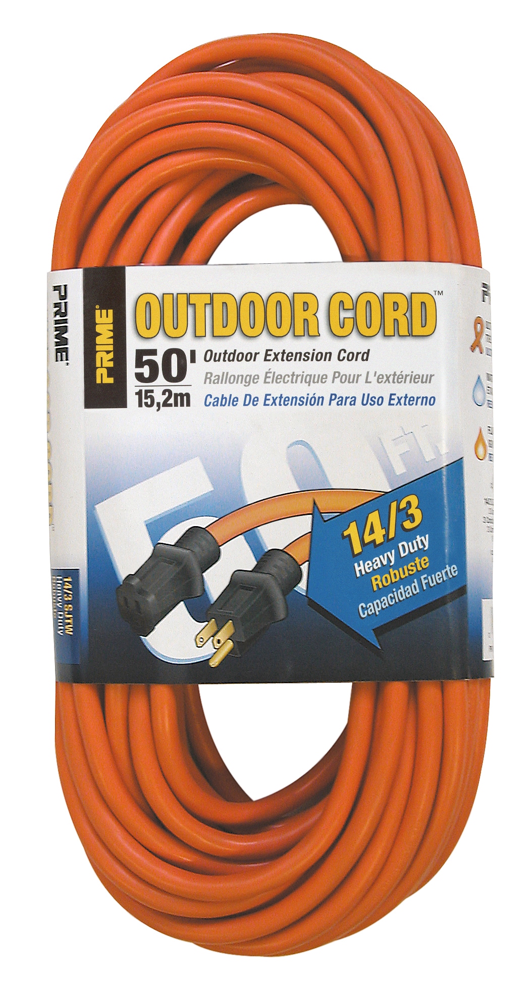 PRIME 378050 50-ft 14 / 3 3 Prong Orange Outdoor SJTW Medium Duty General Extension Cord