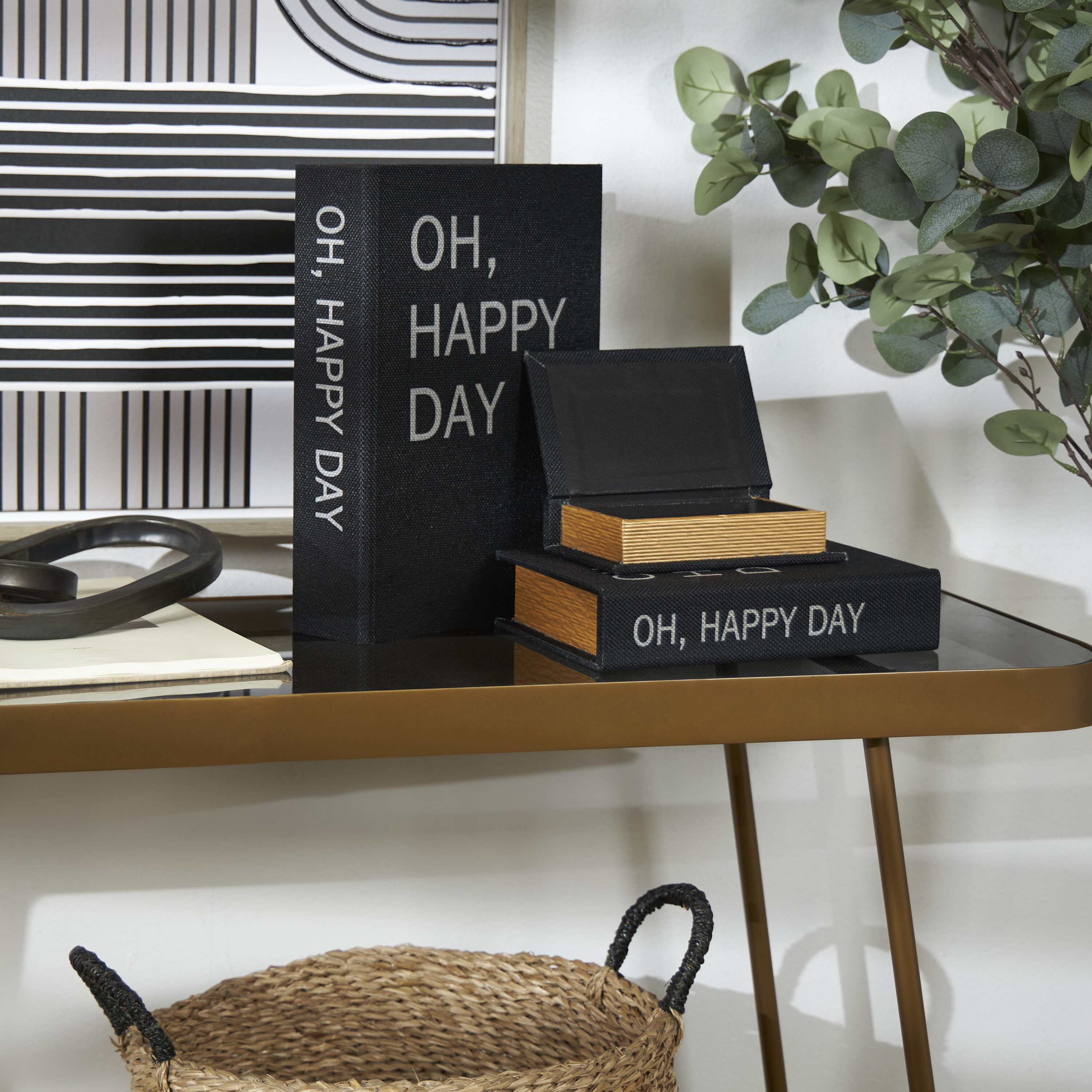 Grayson Lane 820910 3 -Pack Black Cotton Modern Decorative box