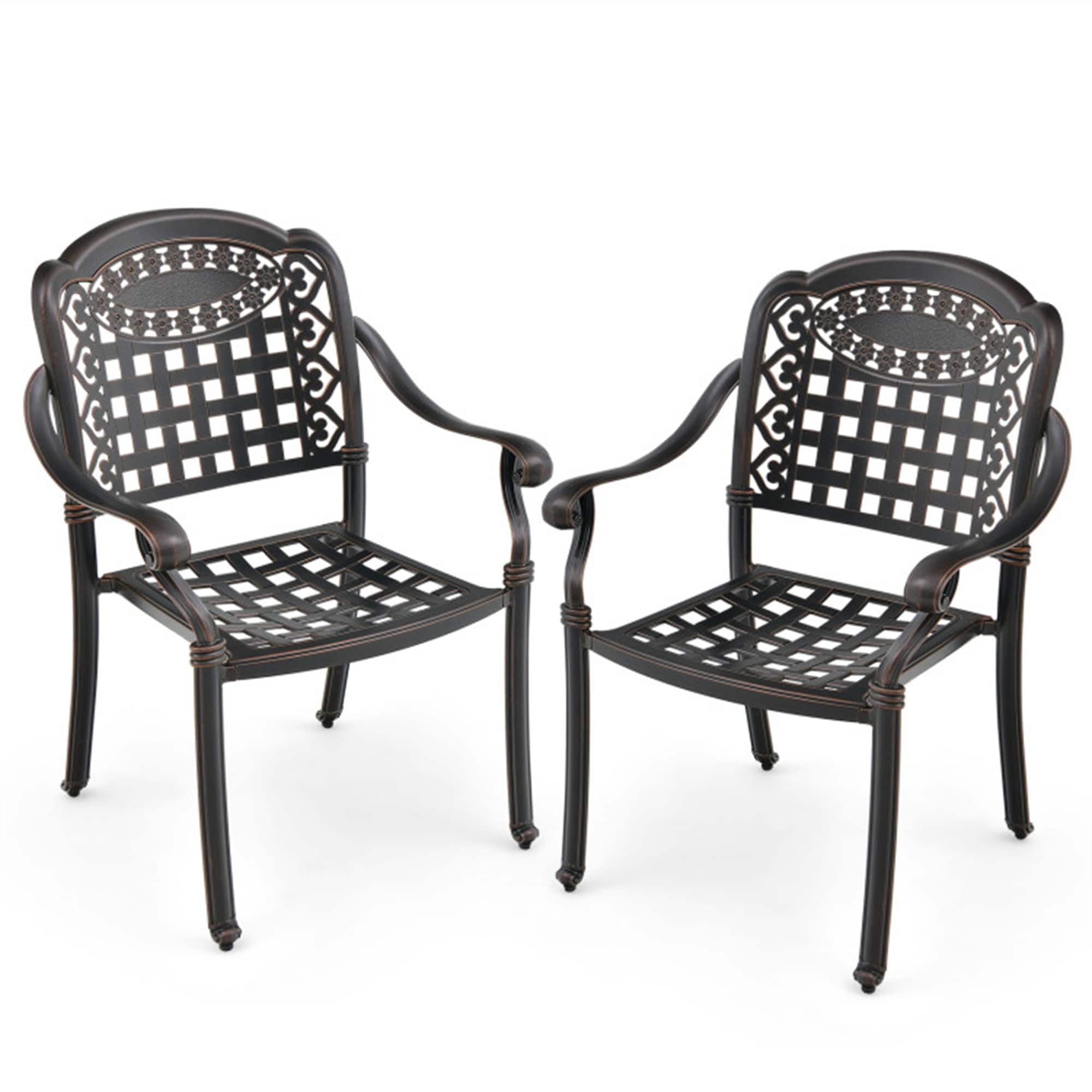 BABOOM BOM-72748-CO Cast Aluminum Patio Chairs Set of 2 Stackable Bronze Aluminum Frame Stationary Dining Chair with Mesh Seat