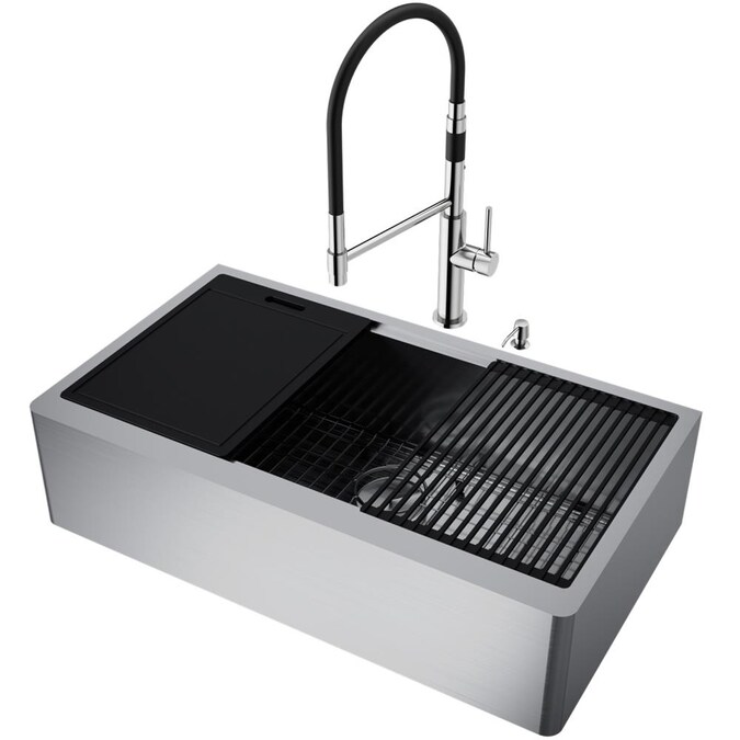 Vigo Oxford Farmhouse Apron Front 36 In X 20 5 In Stainless Steel Single Bowl Workstation Kitchen Sink All In One Kit In The Kitchen Sinks Department At Lowes Com