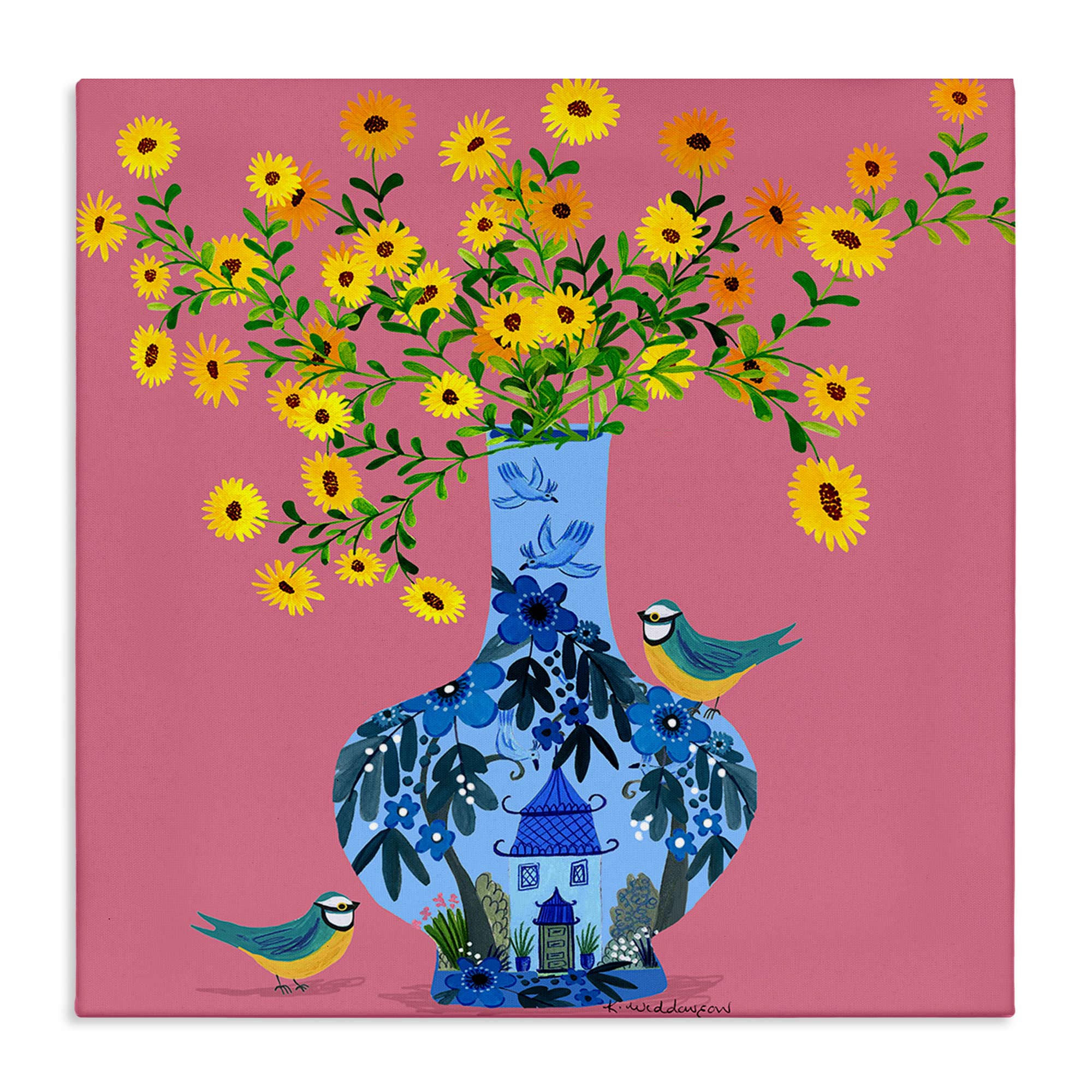 Stupell Industries BS-611-CN-36X36 Ornate Vase with Daisies Canvas Wall Art By Kay Widdowson 36 x 36
