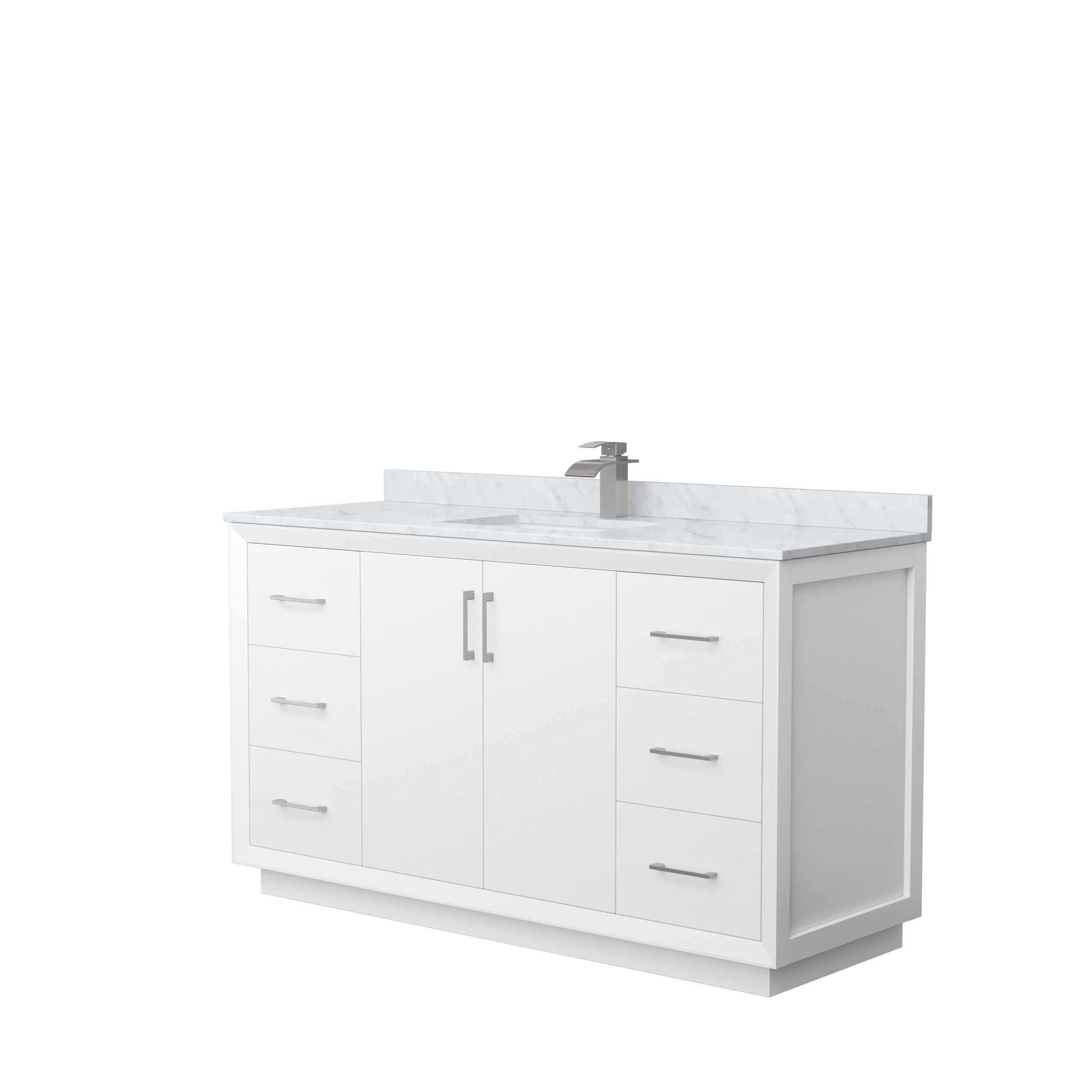 Wyndham Collection WCF414160SWHCMUNSMXX Strada 60-in White with Brushed Nickel Trim Undermount Single sink Bathroom Vanity with White Carrara marble Natural marble Top