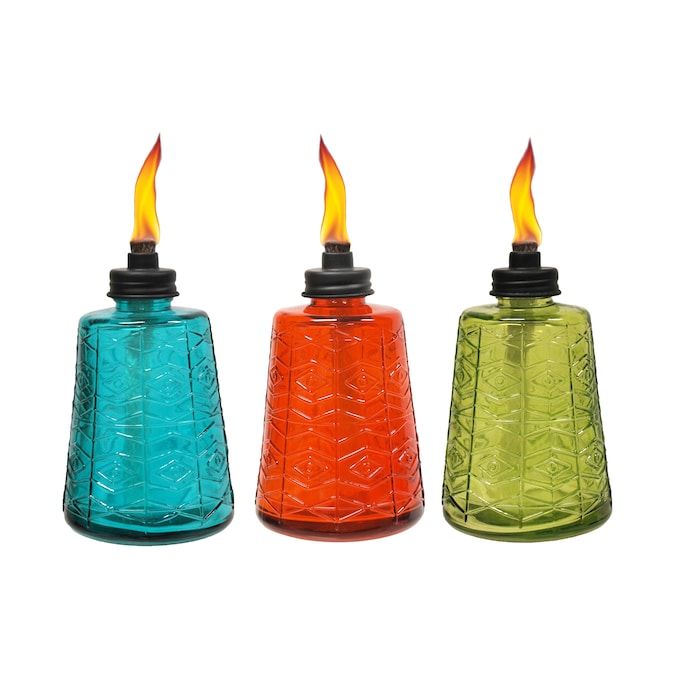 Red 6 Inch Set of 3 Molded Glass Table Torch Green and Blue 