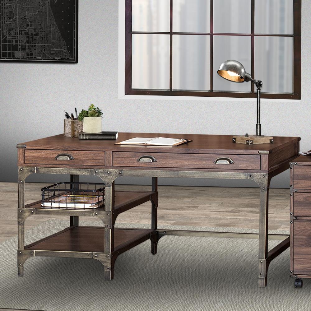 Saint Birch Hanson 54.2-In Brown Writing Desk In The Desks Department At  Lowes.Com