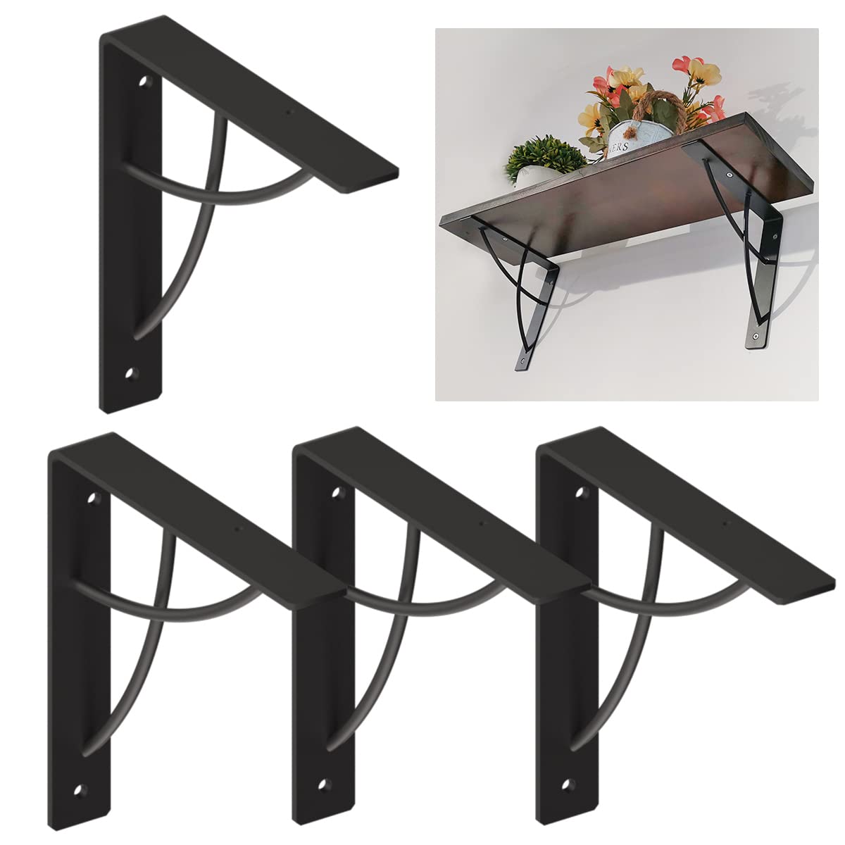 Vrbgify  Heavy Duty Metal Wall Shelf Brackets 7 Inch L Cross Design Set of 4 Black durable home and garden accessory designed for everyday use
