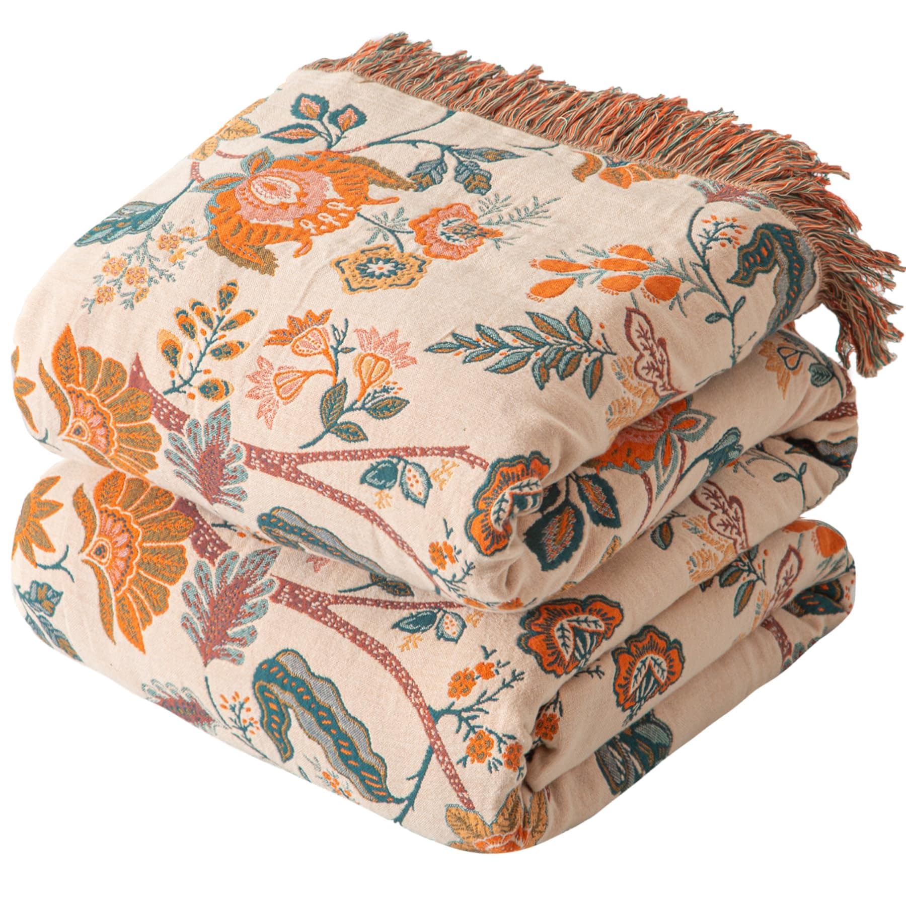 PIGFDK Boho Floral 60x80in Boho Throw Blanket Cotton Woven Floral ...