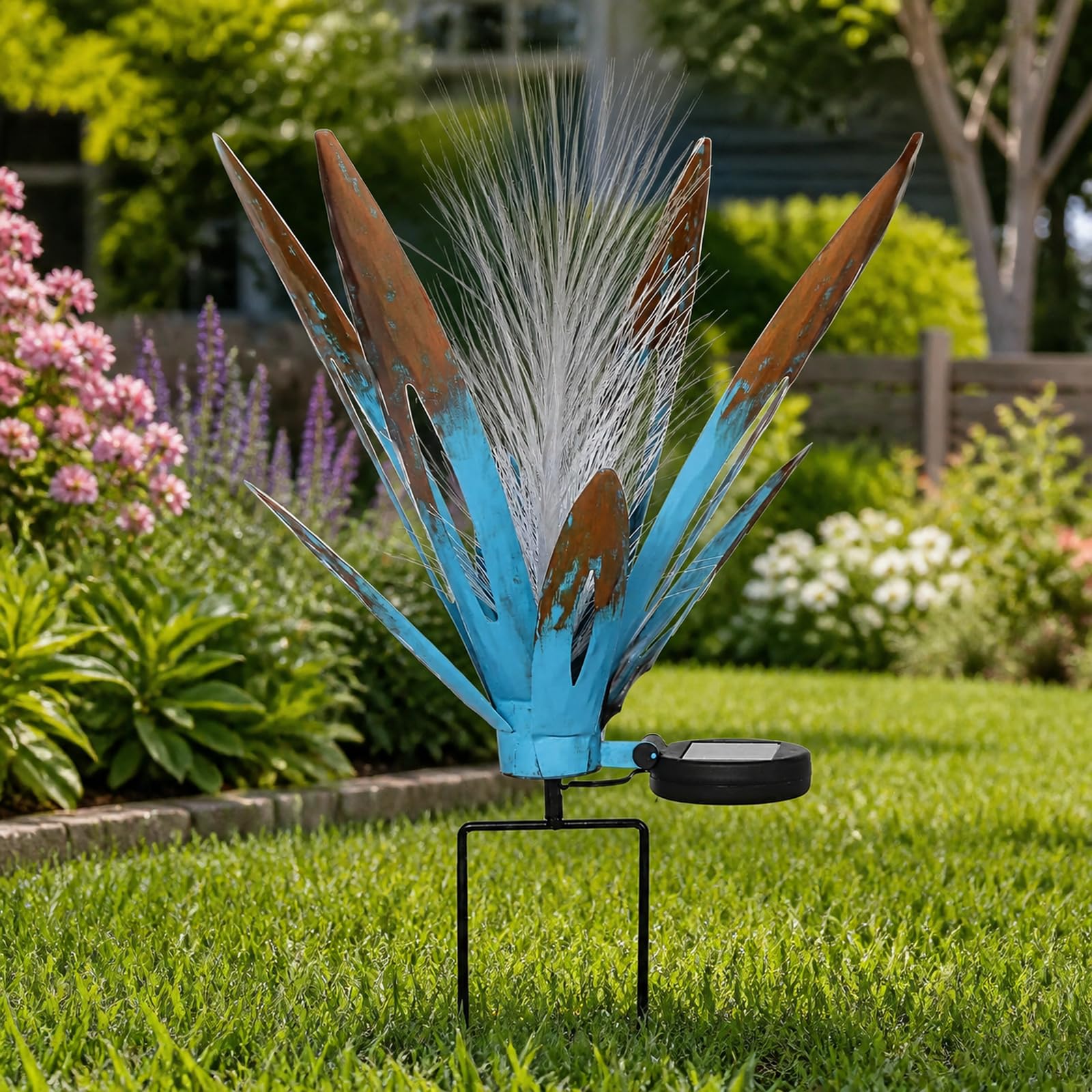 Afoxsos Metal Agave Lawn Garden Statue Decoration Solar Waterproof ...