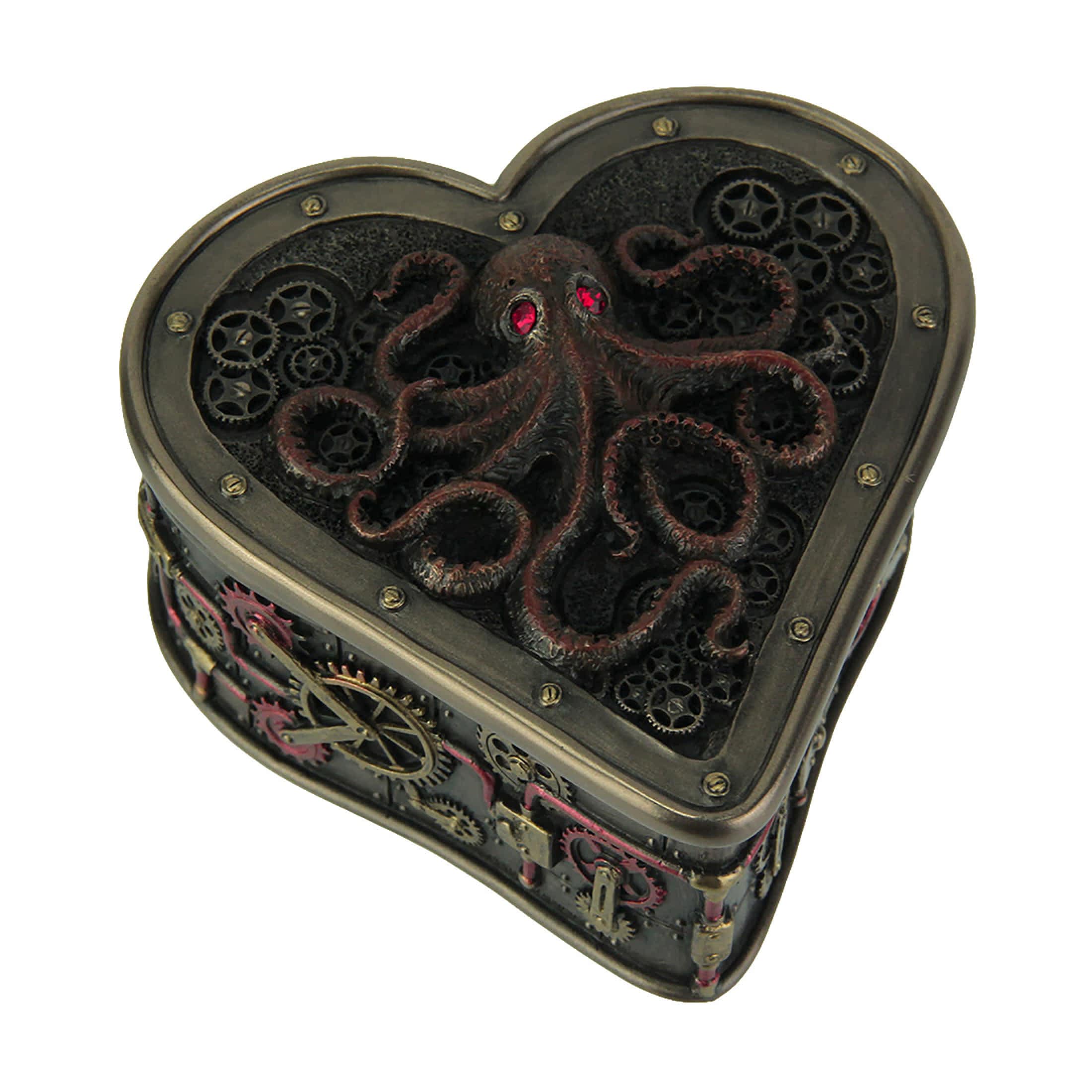 Veronese Design US-WU77295A4 Heart Shaped Steampunk Octopus Trinket - Stash Box