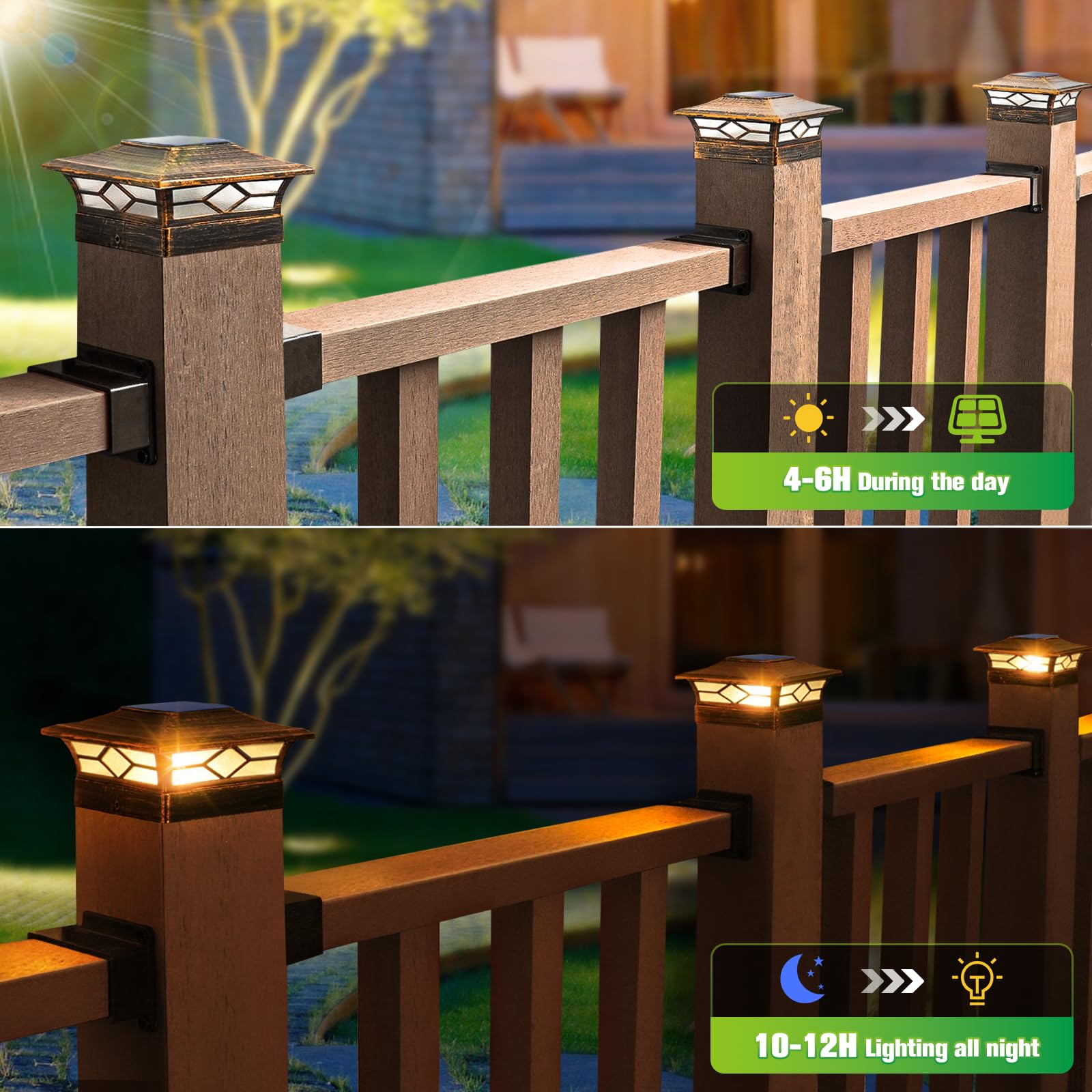 Justincity Solar Post Cap Lights Outdoor 6pack Waterproof LED Deck ...