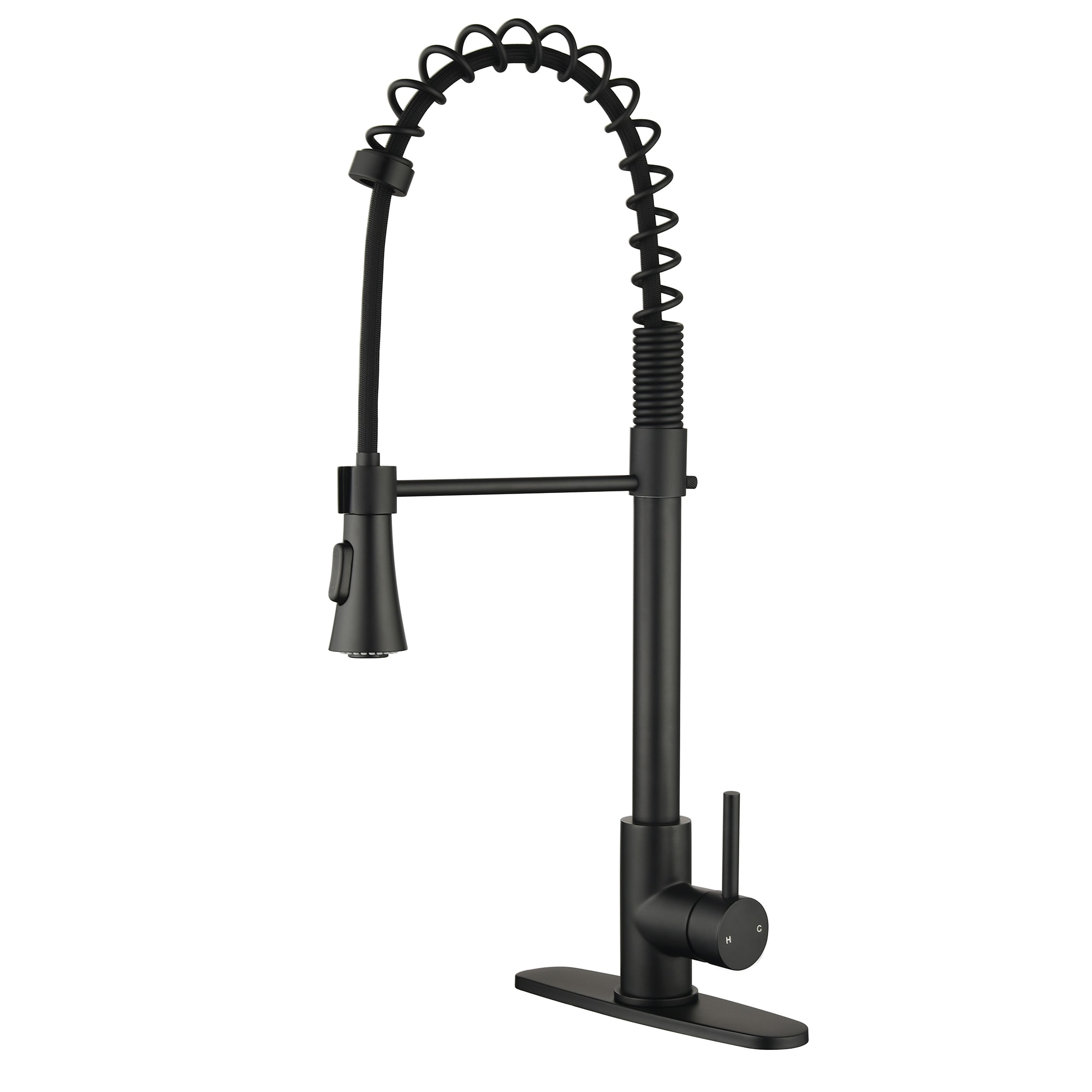 WELLFOR QJ-K-113111BC ZQ Matte Black Single Handle Deck-mount Pull-down Kitchen Faucet with Sprayer ( Deck Plate Included )