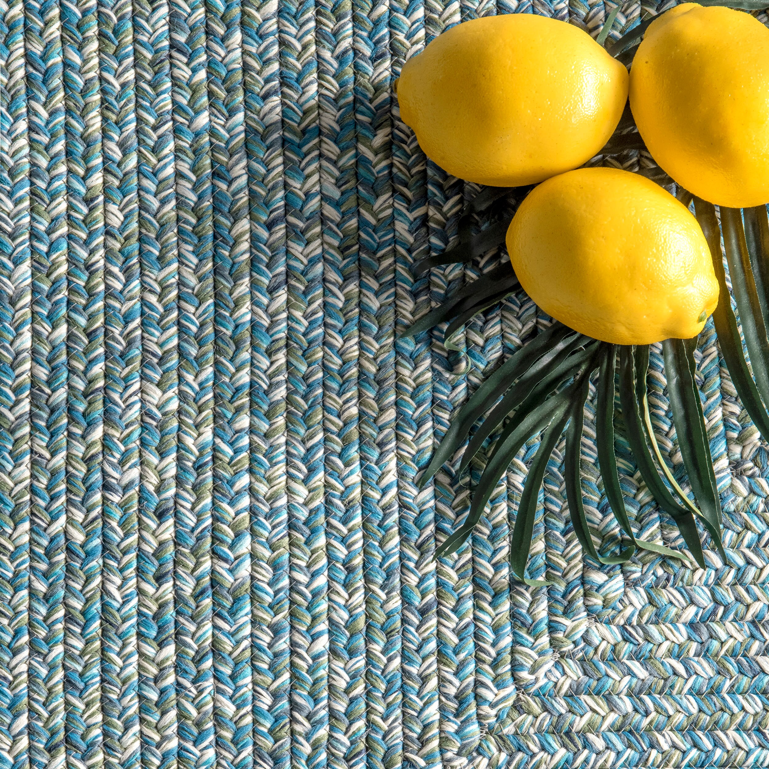 Aqua Braided Synthetic Indoor/Outdoor Area Rug, 4x6