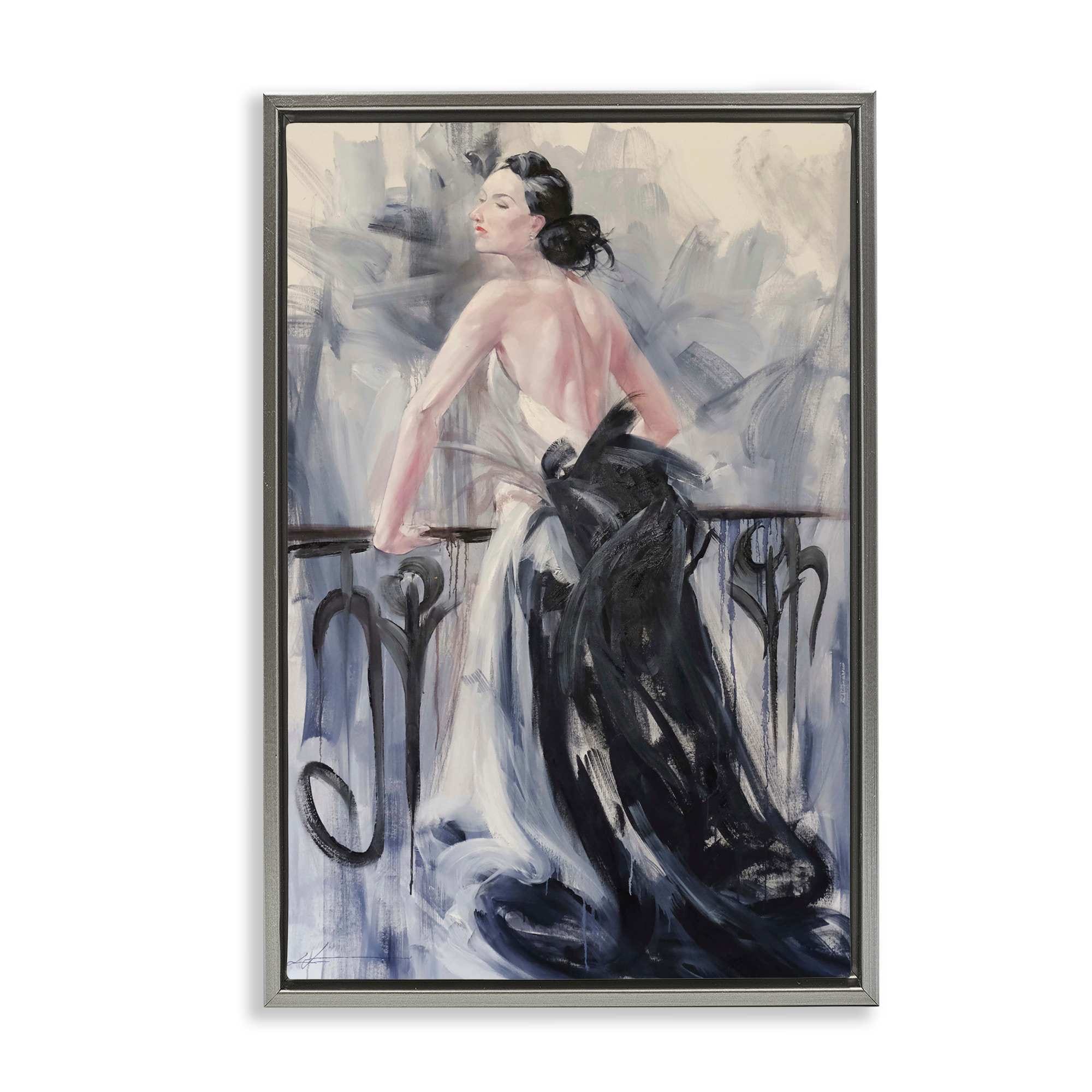 Stupell Industries BT-046-FFL-20X30 Elegant Woman Against Railing Gray Framed Floater Canvas Wall Art By Lucille Lee 21 x 31