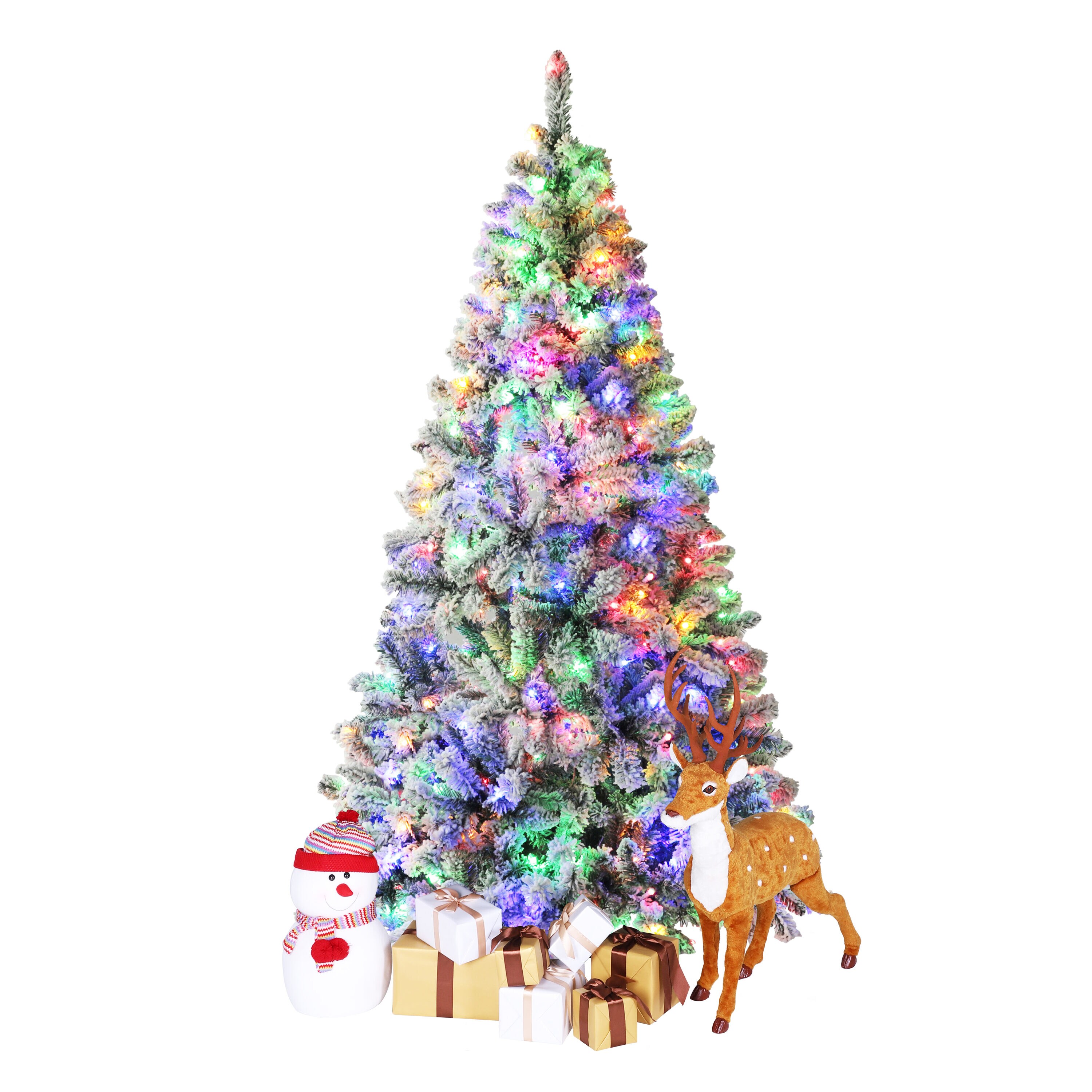 VEIKOUS 6-ft Pine Pre-lit Flocked Assorted Artificial Christmas Tree ...