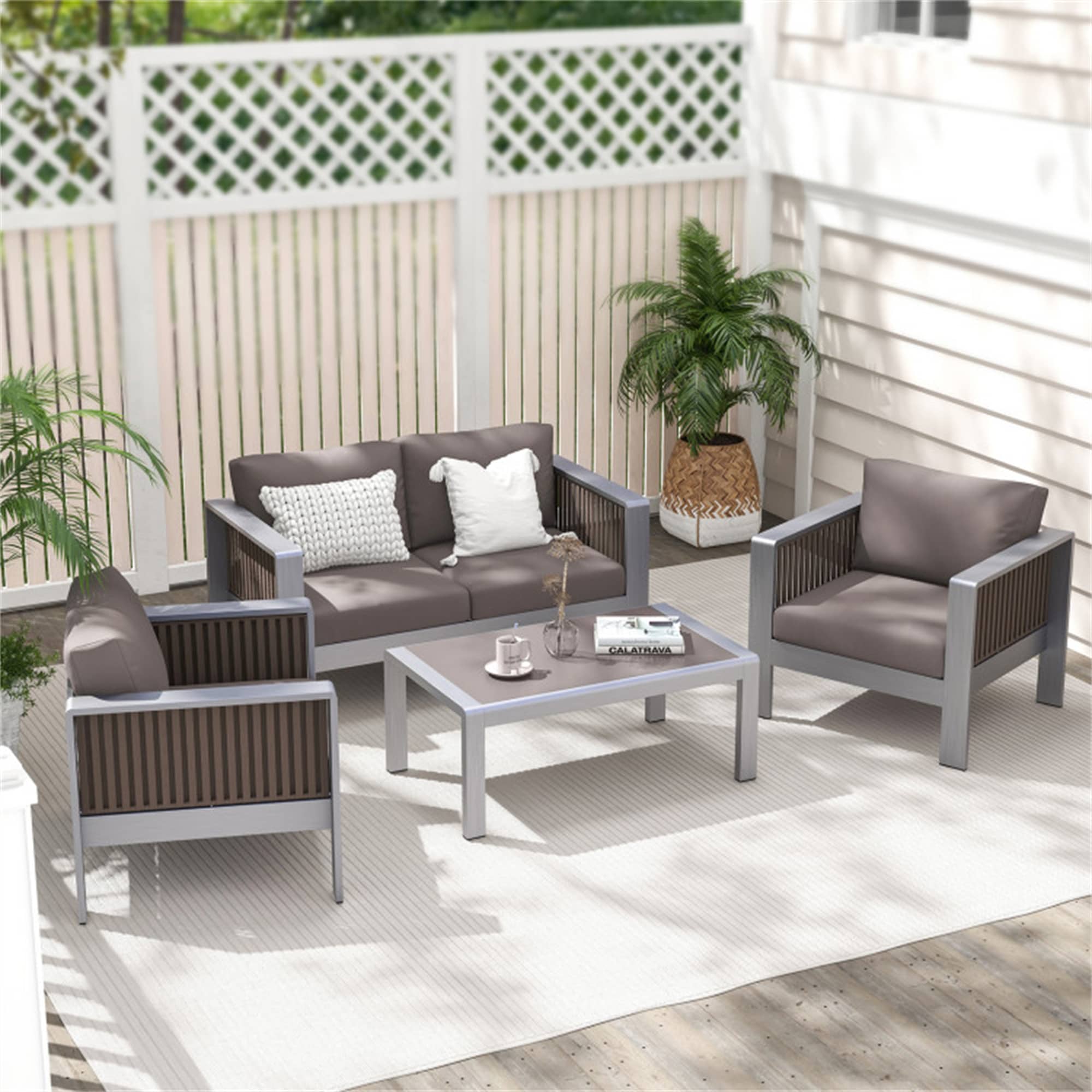 BABOOM BOM-11190GR-CO Aluminum Patio Tables Rectangle Outdoor Coffee 24-in W x 40-in L