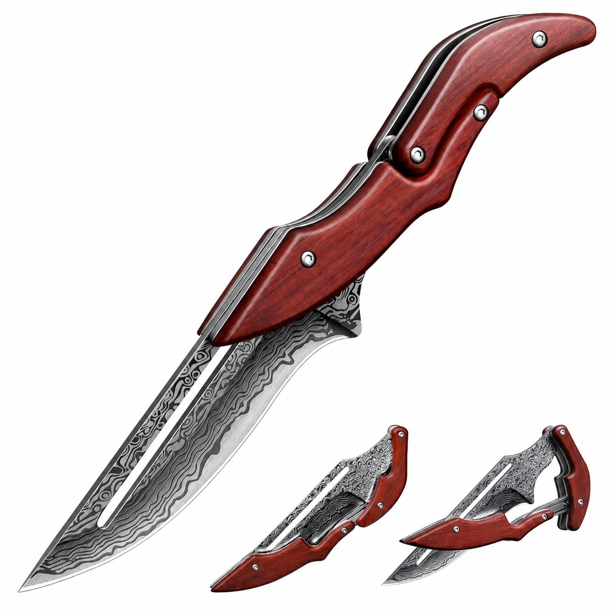 Etokfoks  High Quality Steel Folding Knife with Outward Blade Slide Lock V Edge Ergonomic Rosewood Handle Outdoor Use