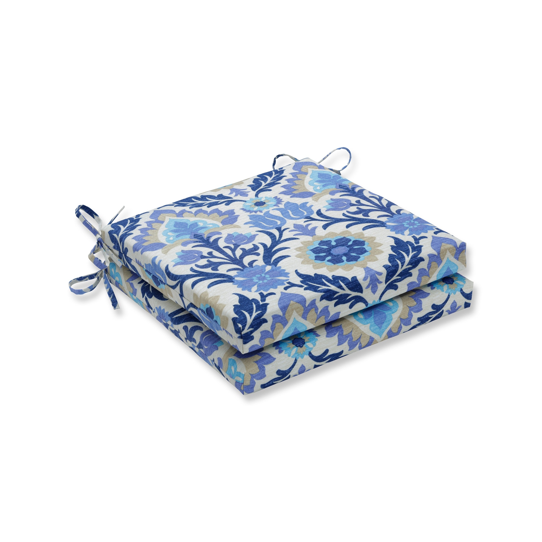 Pillow Perfect 615288 Santa Maria Azure 20-in x 20-in 2 -Piece Blue Patio chair cushion