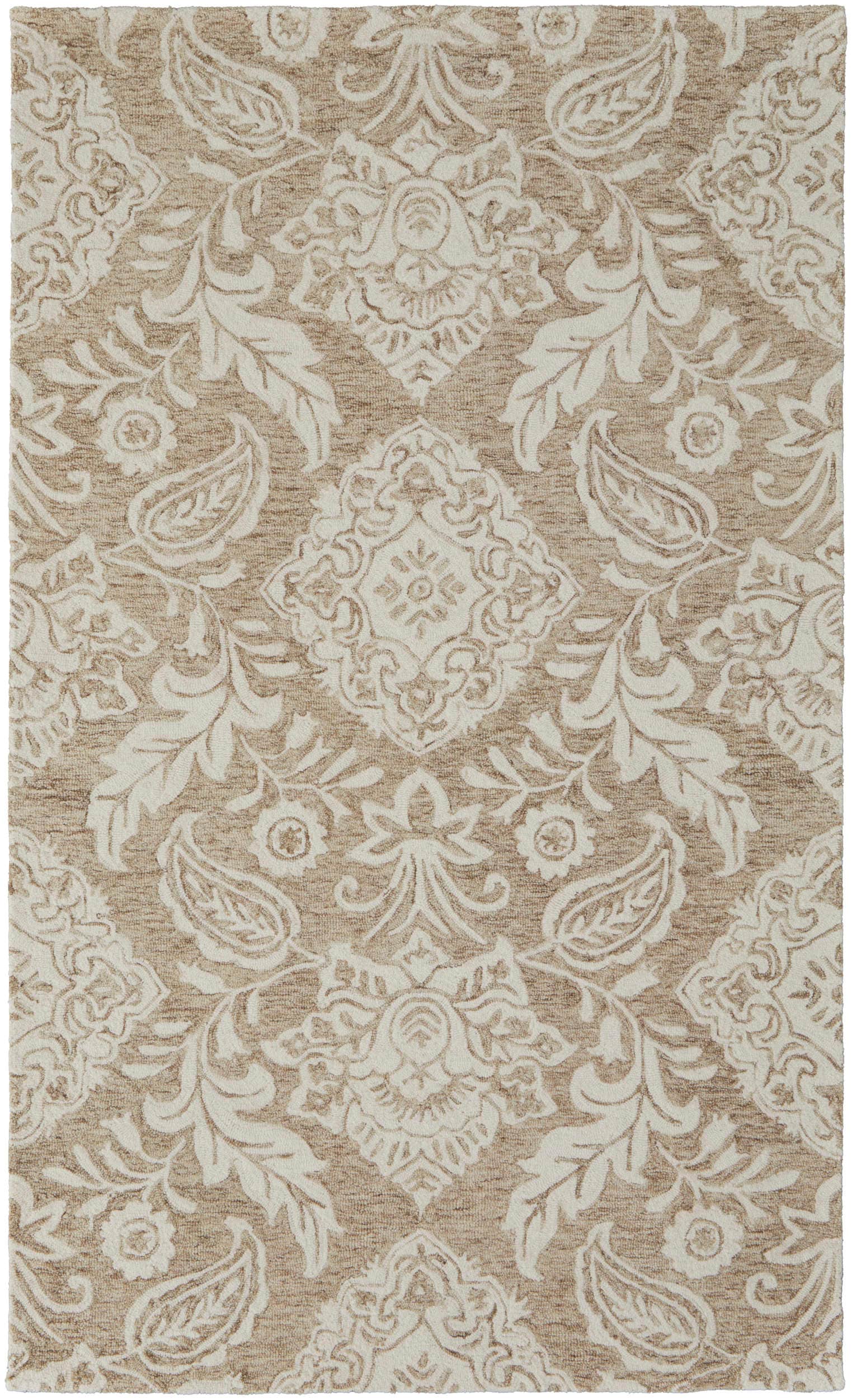 Room Envy 869R8776TPEIVYF00 Natal 8 x 10 (ft) Tufted Wool Tan/Ivory Rectangular Indoor Floral/Botanical Area rug