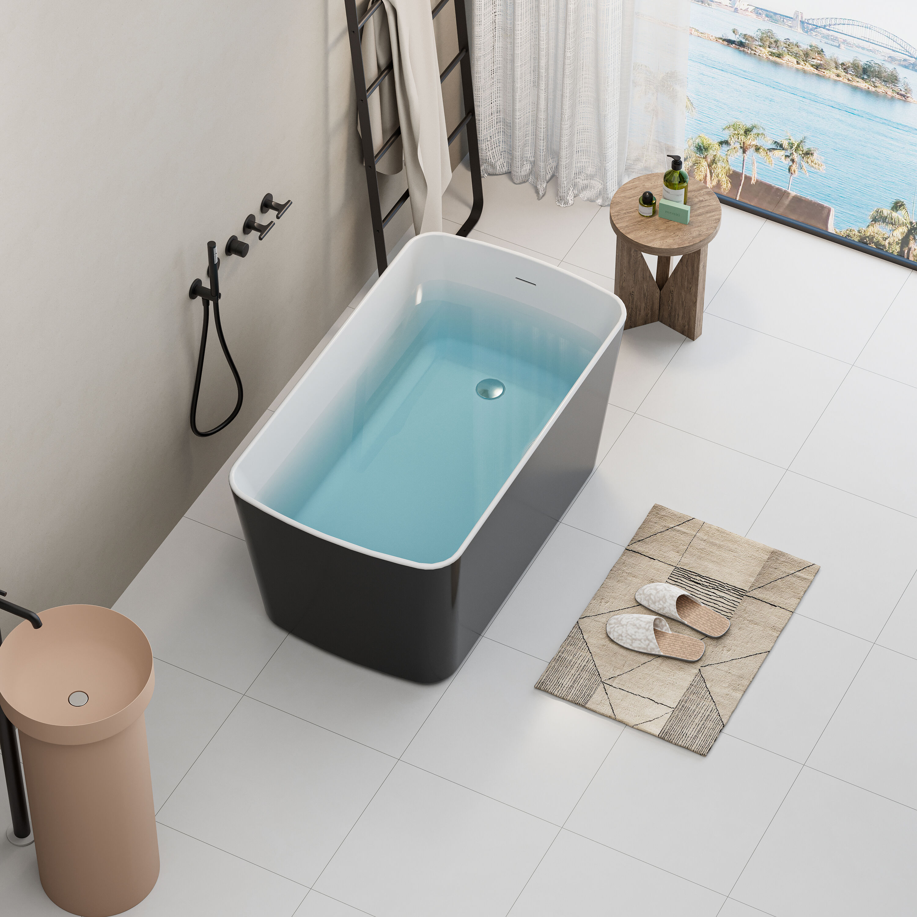 Vynxaria 49-in Black Acrylic Freestanding Soaking Bathtub