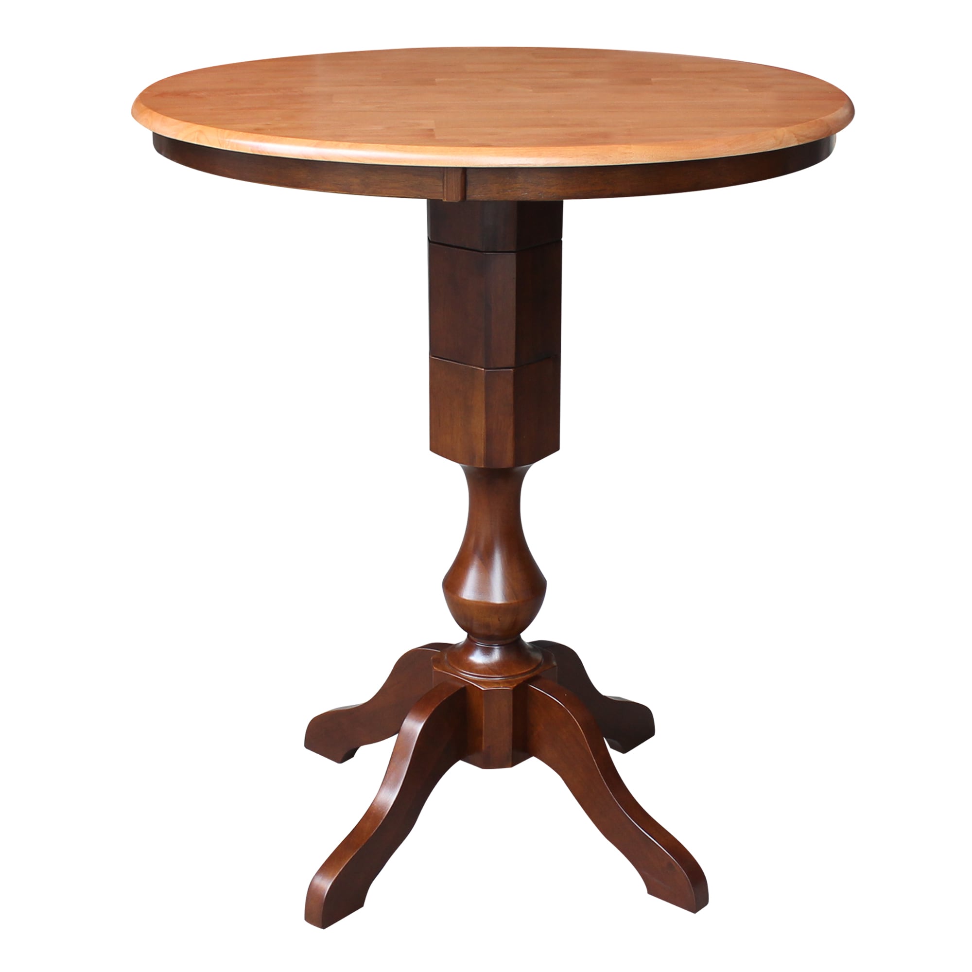 International Concepts K58-36RT-11P-2 Cinnamon/Espresso Round Traditional Bar Table, Wood with Espresso Wood Pedestal Base 36-in L x 40.9-in H
