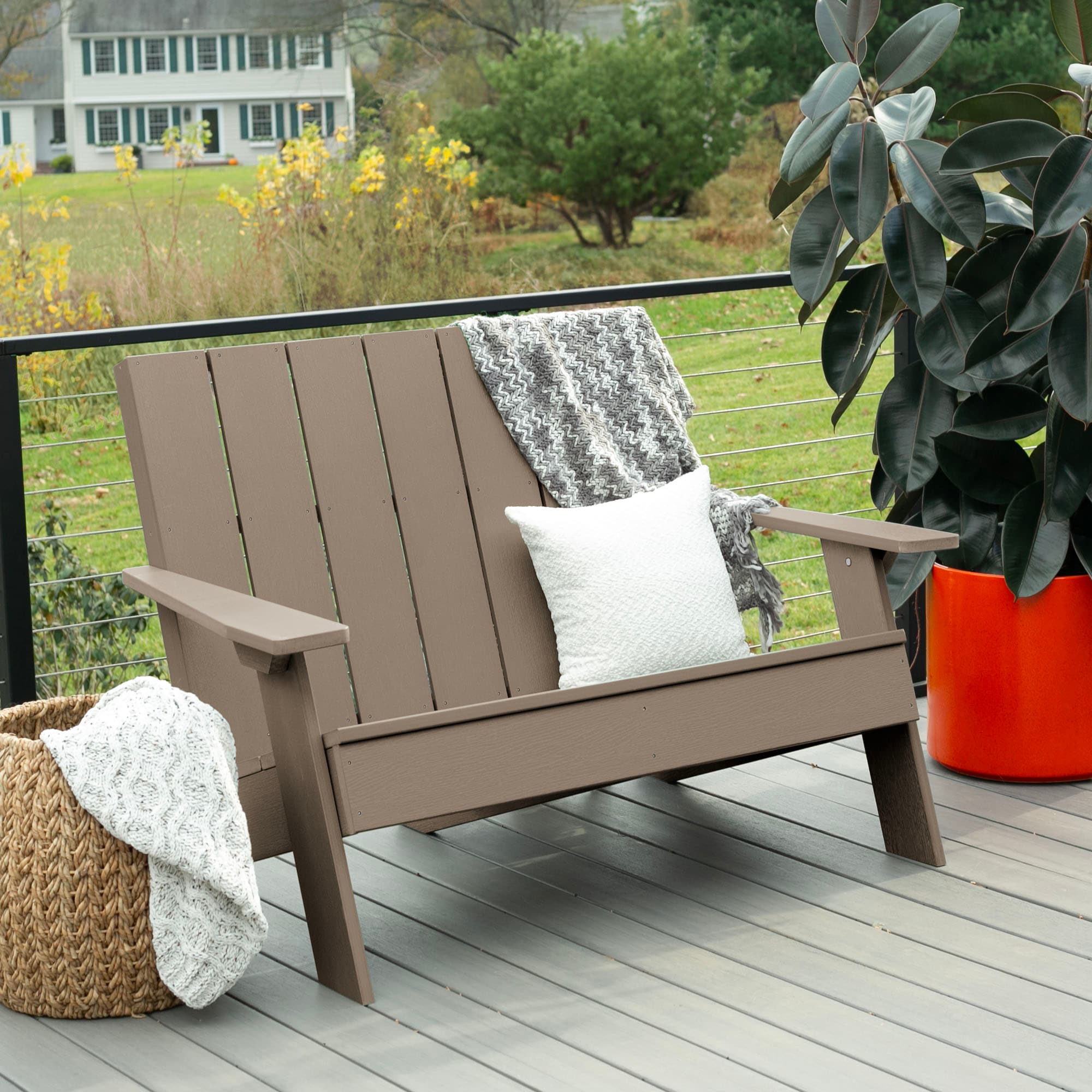 highwood AD-CHRAD02-WBR Italica Modern Woodland Brown Poly-lumber Frame Stationary Adirondack Chair with Slat Seat