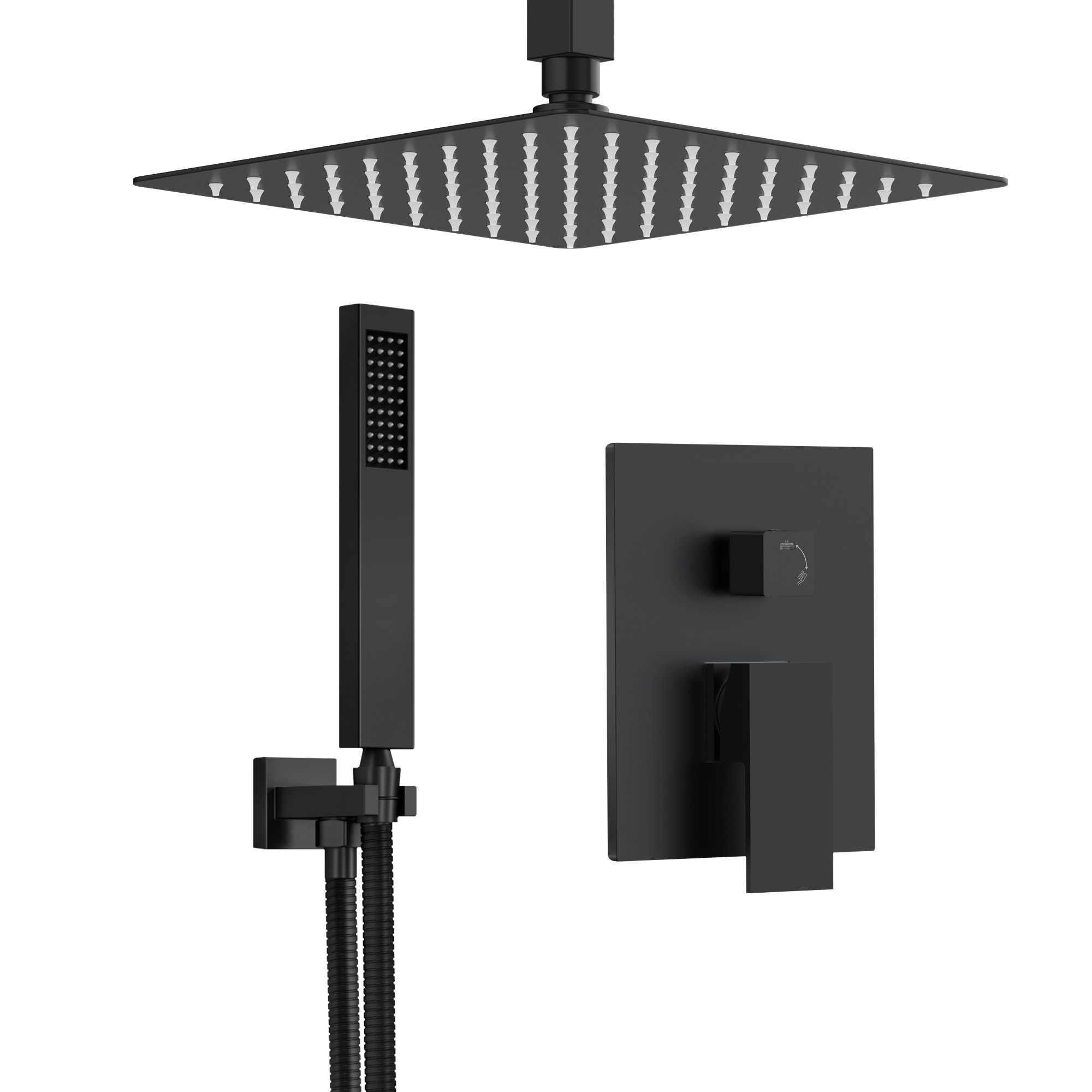 GRANDJOY Classic Rain 10 inches Single Handle 2 Spray Shower Faucet 2 1/2 GPM Pressure Balance Valve Included Matte Black