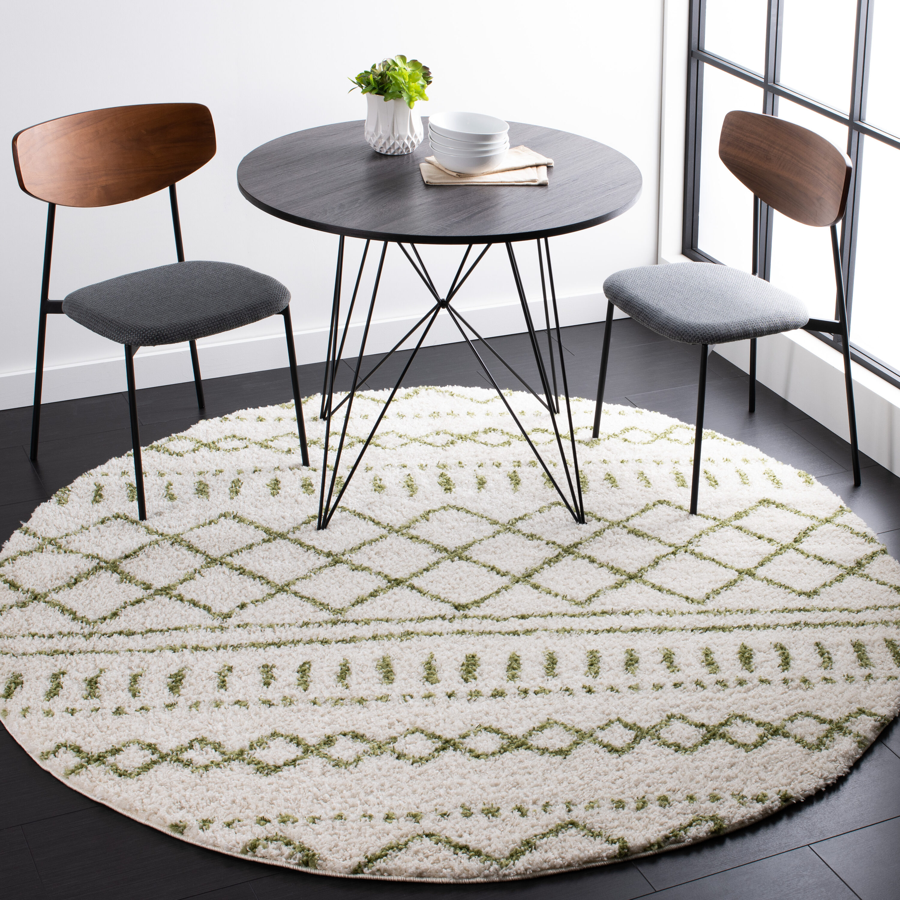 Safavieh ASG741Y-7R Arizona Shag 7 x 7 (ft) Loomed Polypropylene Ivory/Green Round Indoor Geometric Southwestern Area rug
