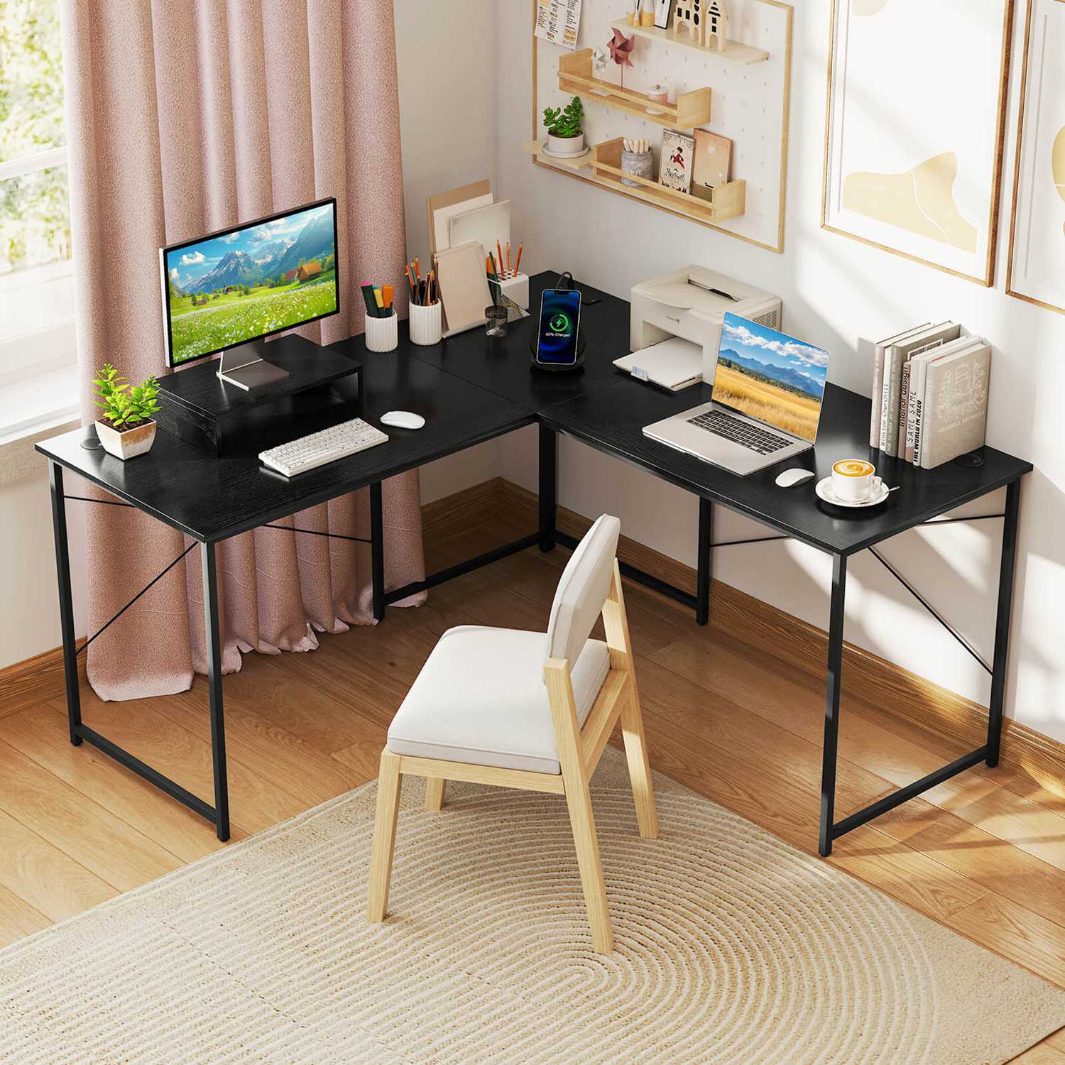 Costway L-Shaped Reversible Computer Desk 2-Person Long Table with ...