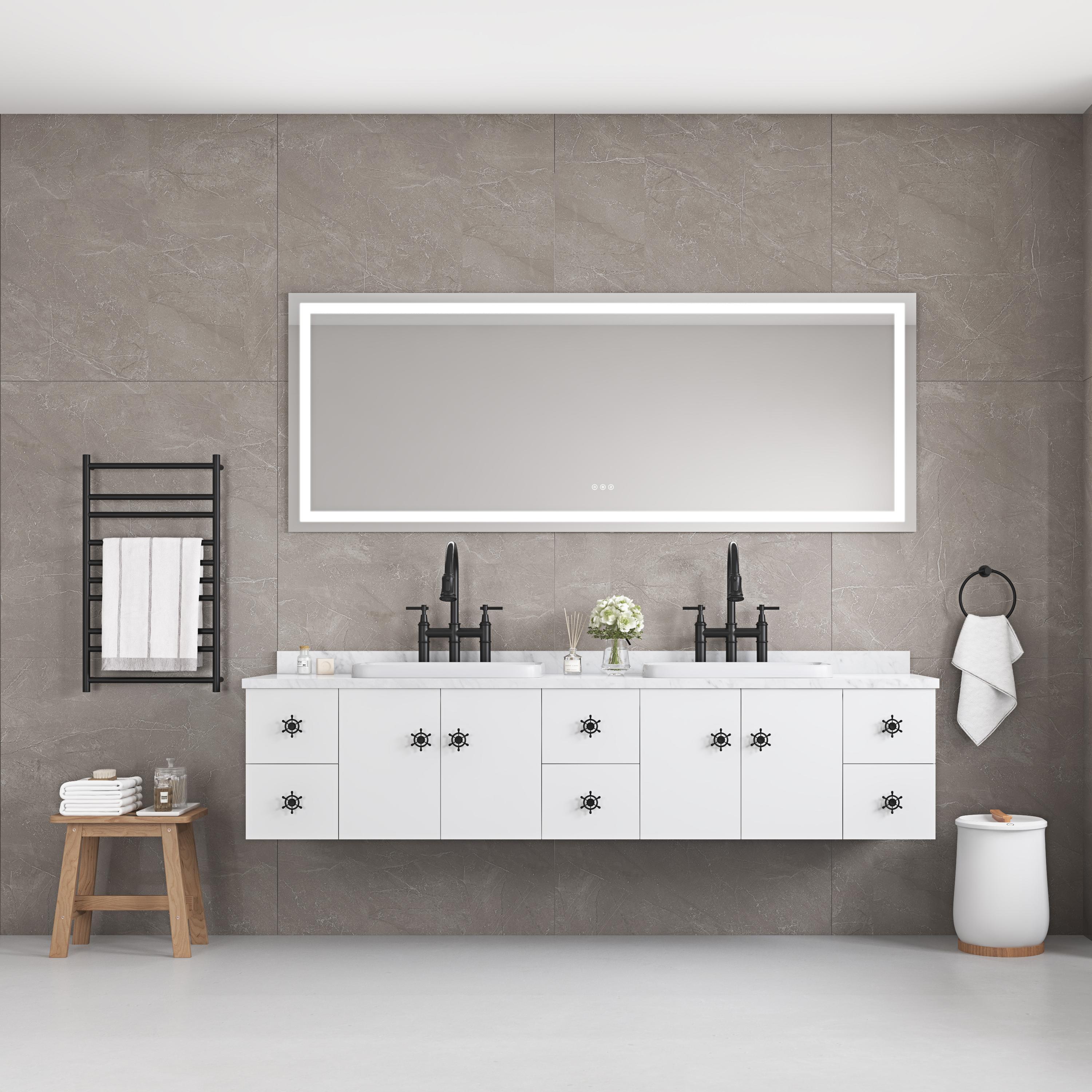 WELLFOR WA-7232-DH 72-in x 32-in Polished Frameless Rectangle Dimmable LED Lighted Fog Free Bathroom Vanity Mirror ( Aluminium )