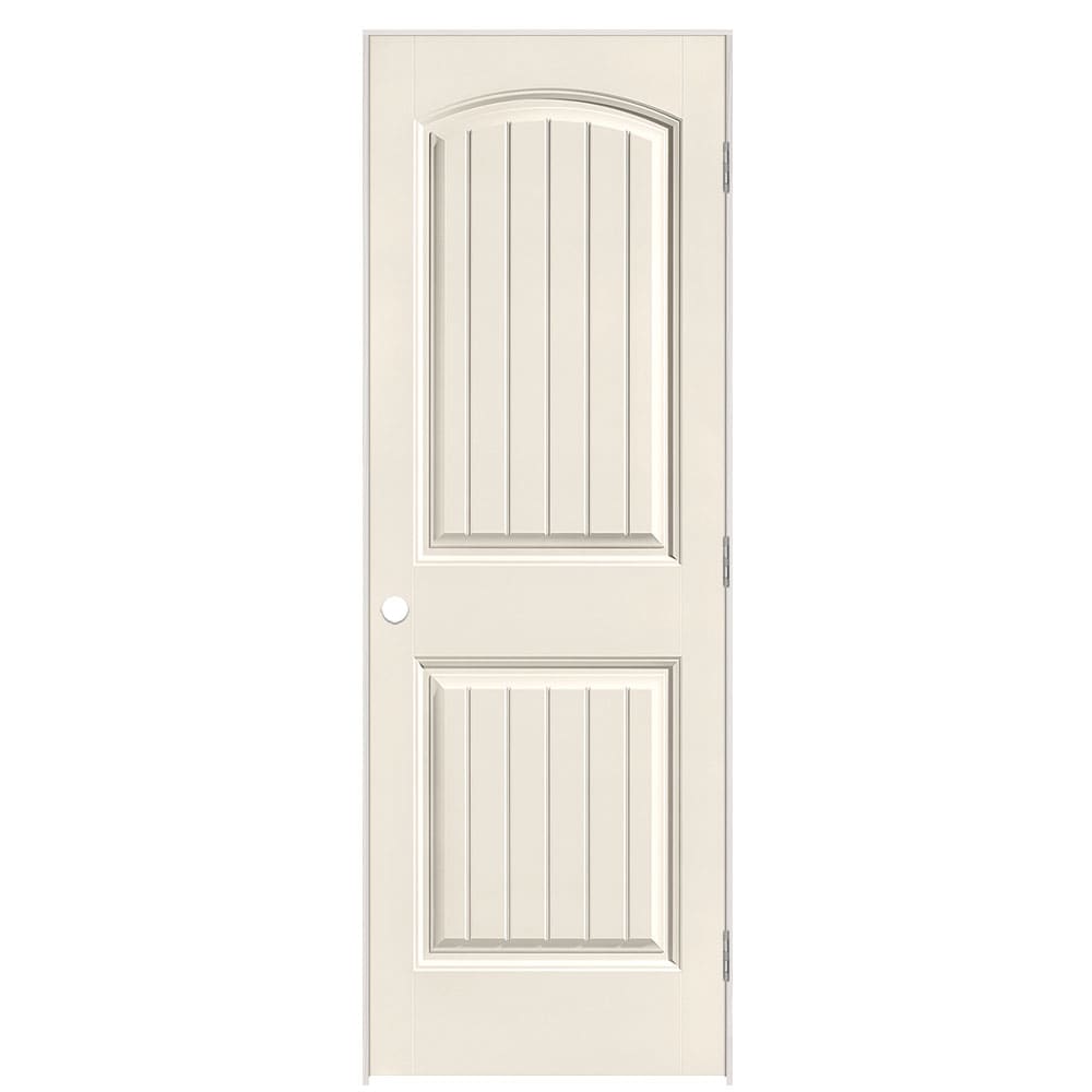 Masonite 1443543 28-in x 80-in Moonglow Hollow core 2-panel round top plank Right hand Smooth Prefinished Molded composite Flat Jamb Single Prehung Interior Door