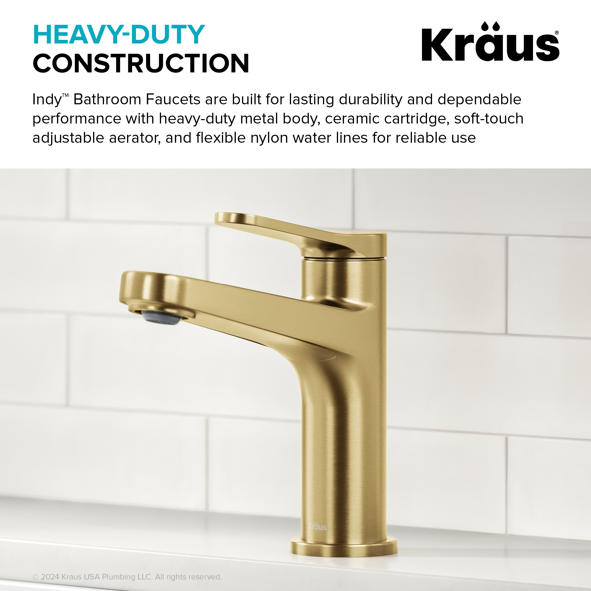Indy Spot-Free Brushed Brass Single Handle Bathroom Faucet