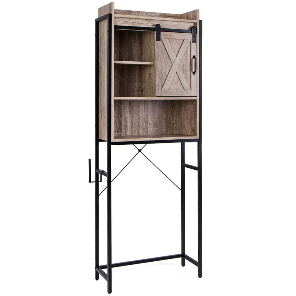 Choco Moon 4 Tier Multifunctional Toilet Storage Cabinet with Adjustable Shelf and Sliding Barn Door Gray Bathroom Cabinet Organizer