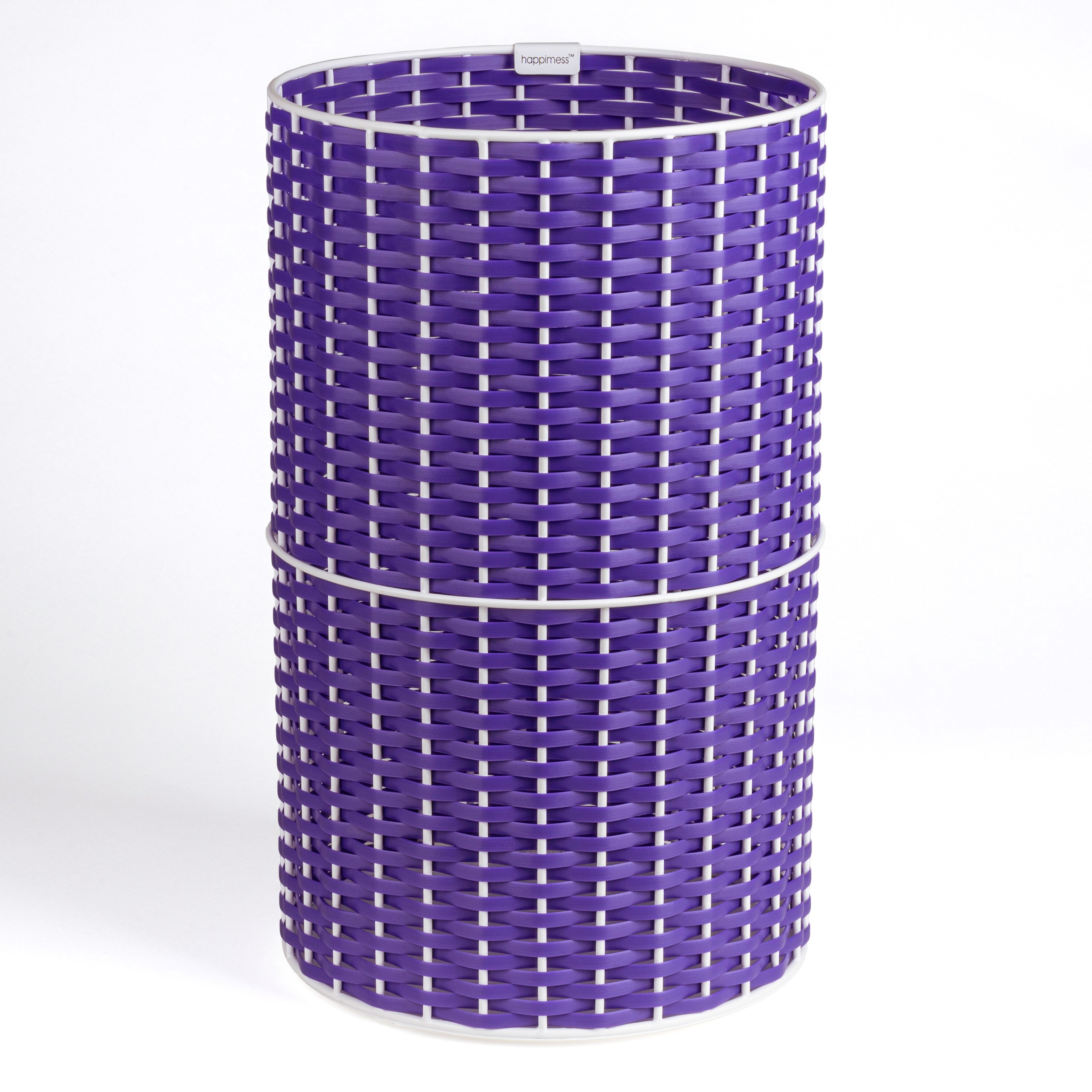 happimess HPM1100E Cecil Faux Wicker Cylinder Purple/White Metal Wastebasket