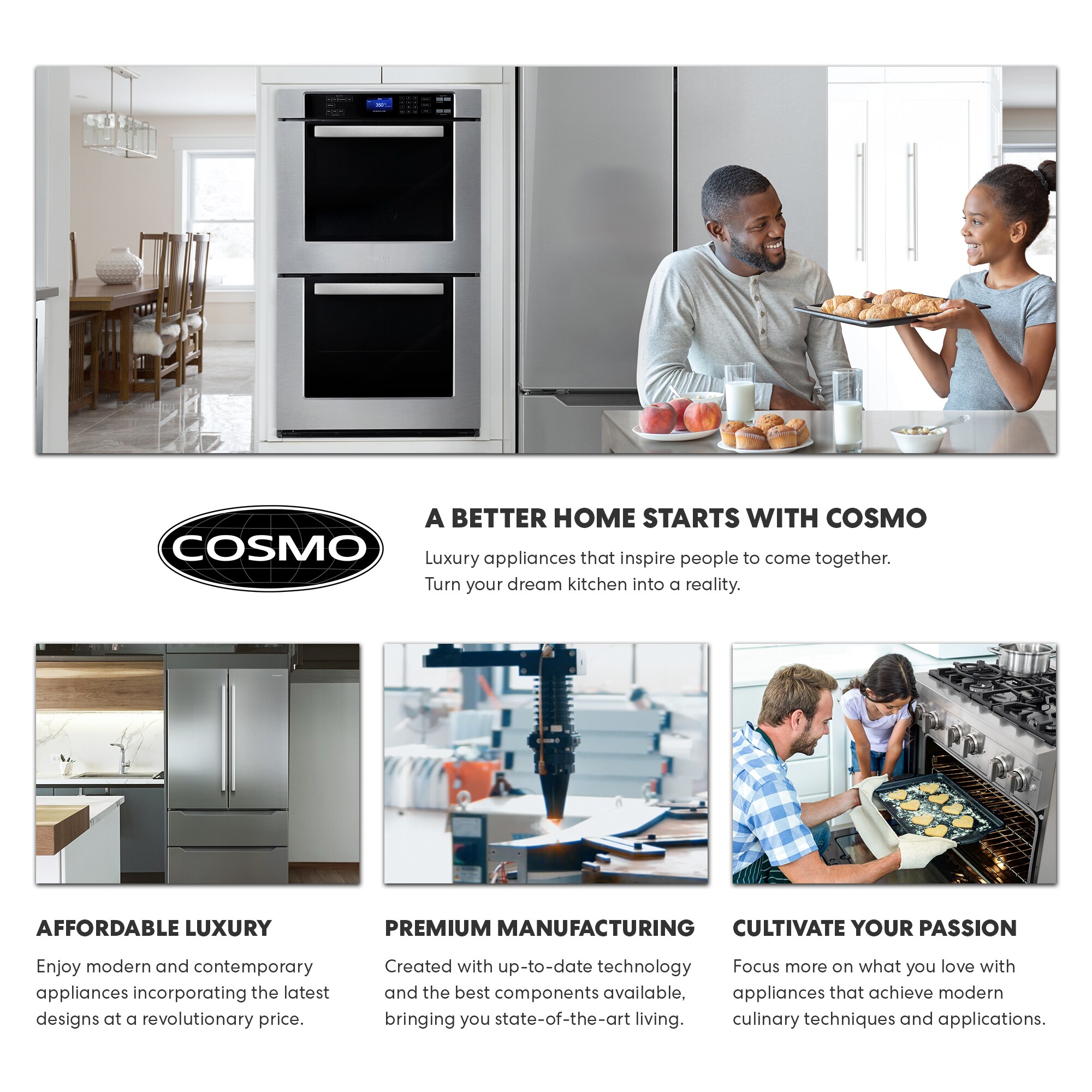 COSMO COS-EPGR244 24 in 3.73 cu ft Cast Iron Grates Slide-in Freestanding Gas Range with 4 Sealed Burners Capacity Convection Oven in Stainless Steel 
