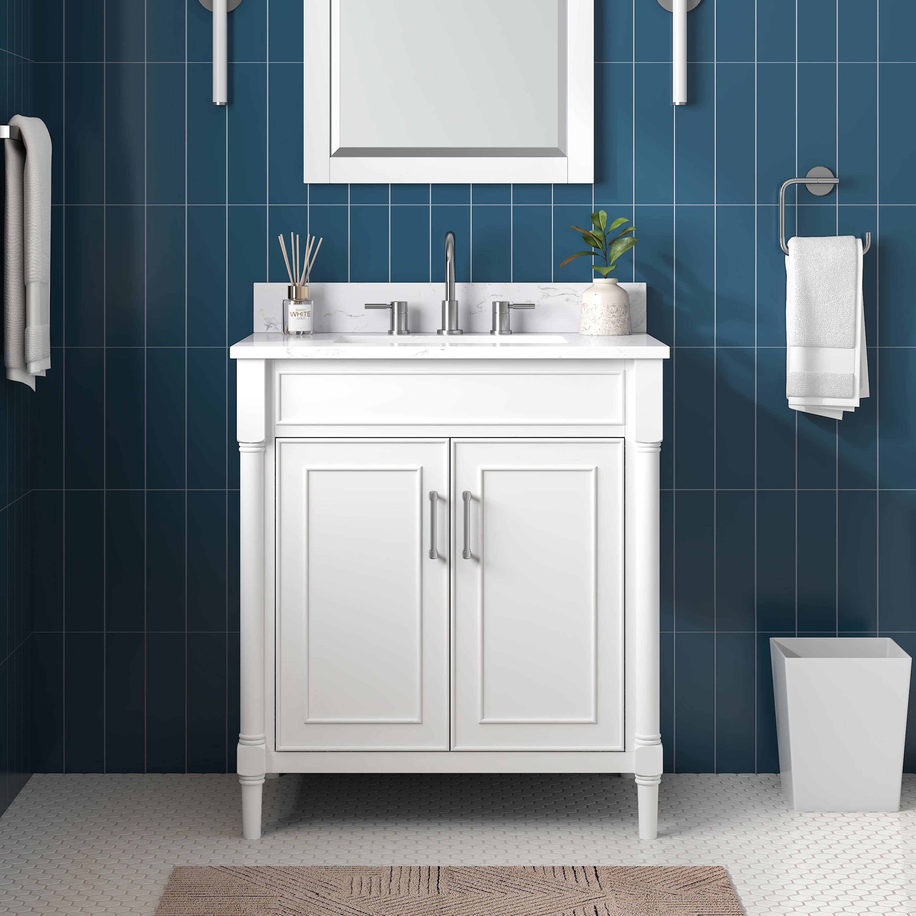Avanity BRISTOL-VS31-WT-E 31-in White Undermount Single sink Bathroom Vanity with Cala white engineered marble Engineered stone Top