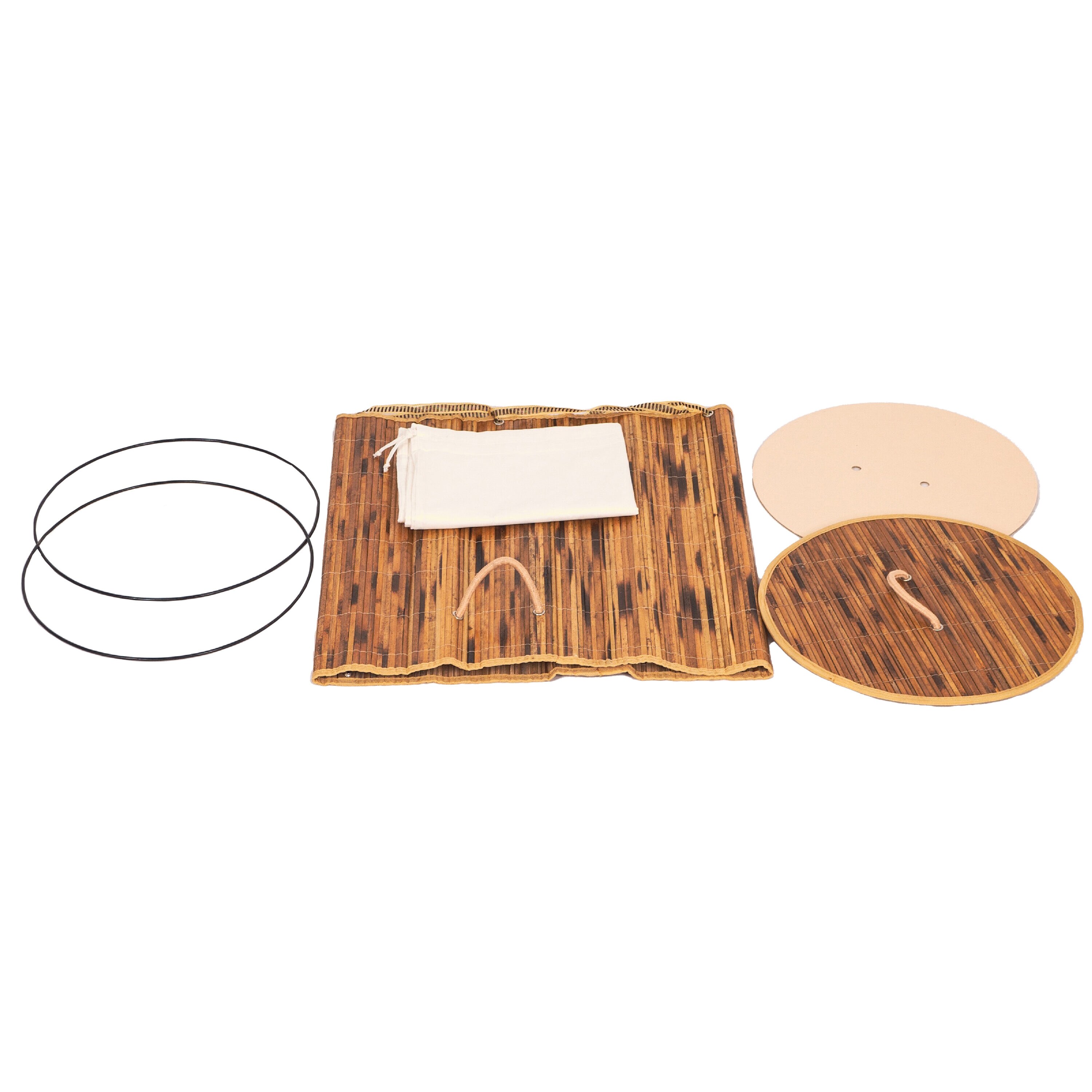 Round Bamboo Collapsible Laundry Hamper with Lid and Handles