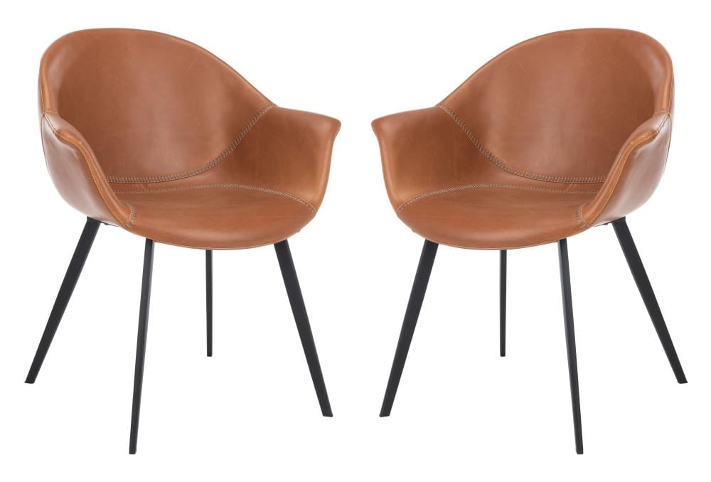 Safavieh Set Of 2 Dublin Modern Light, Brown Leather Accent Chairs