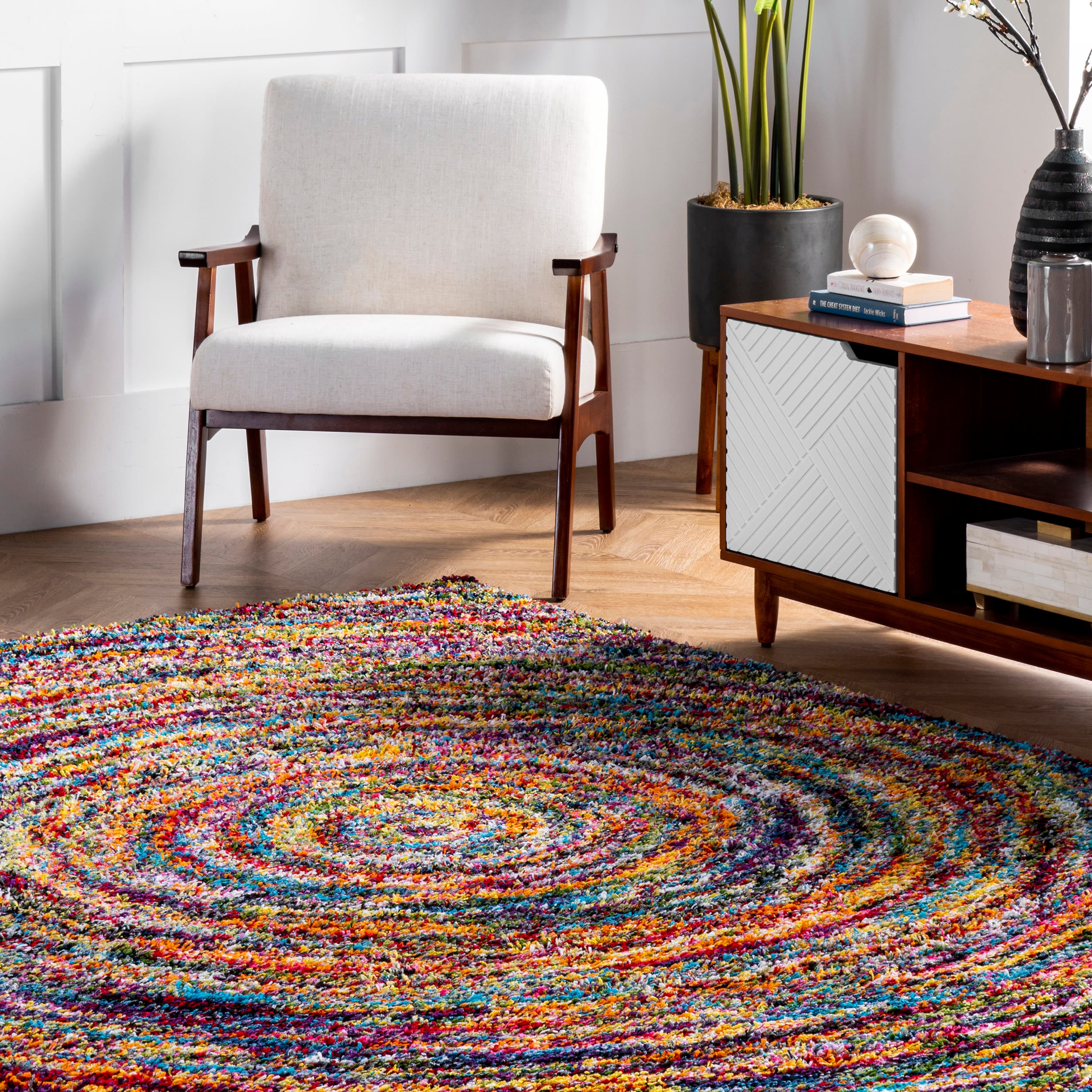 Multicolor Synthetic Shaggy Rectangular 4' x 6' Area Rug