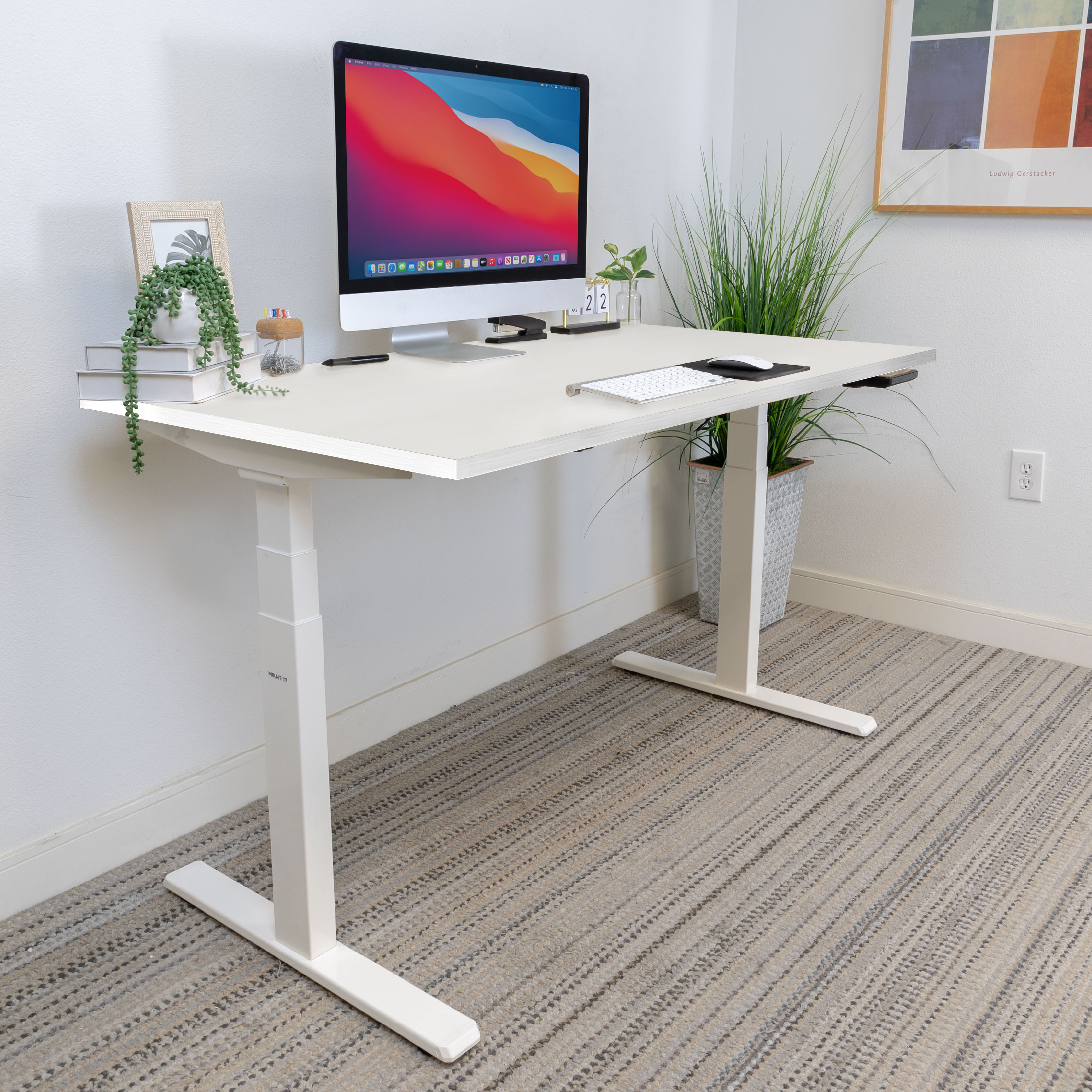 Elevate 47'' White Dual Motor Electric Sit-Stand Desk with Touchscreen Control