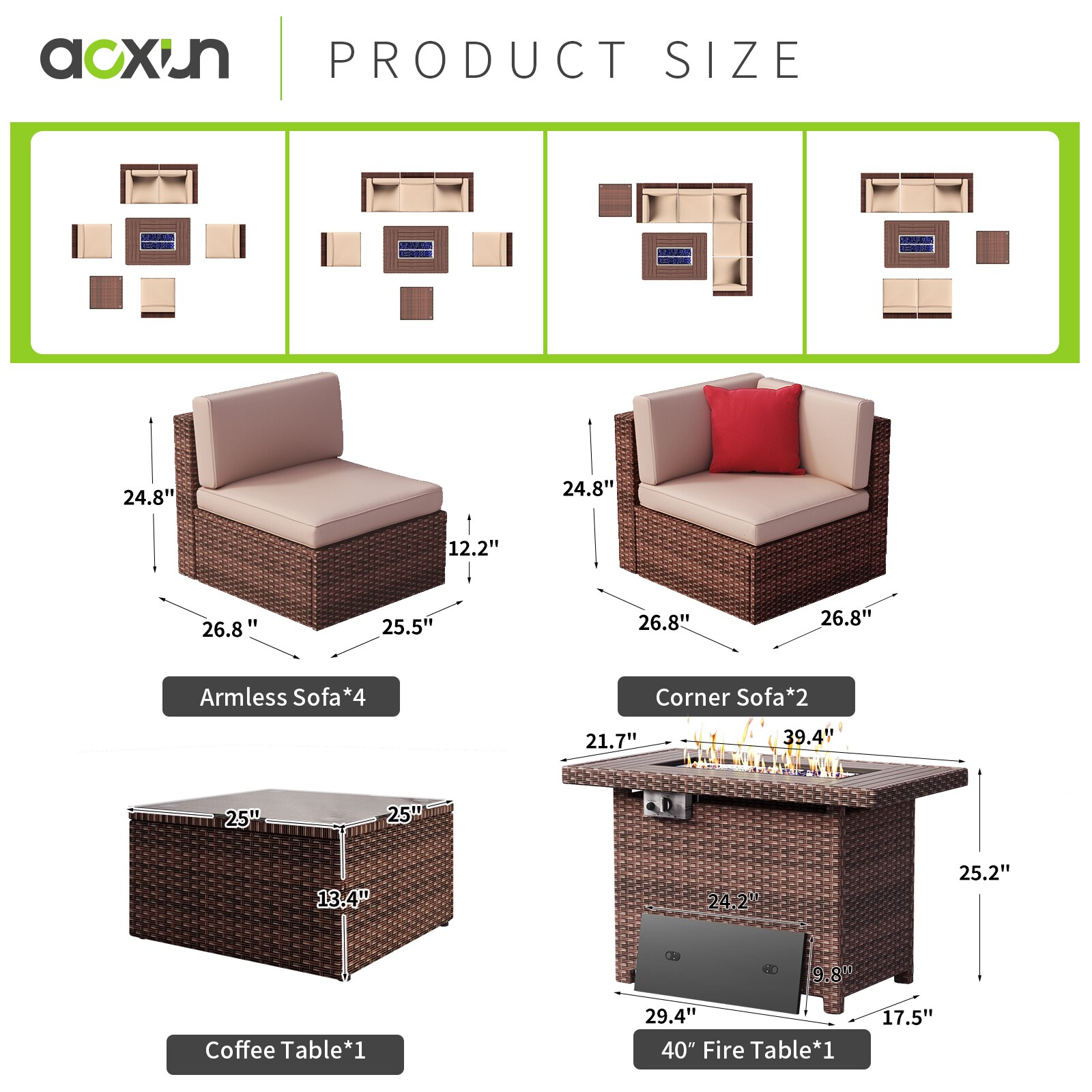 AOXUN G12039BUAB+G25026BR Patio-Conversation-Sets - View #8
