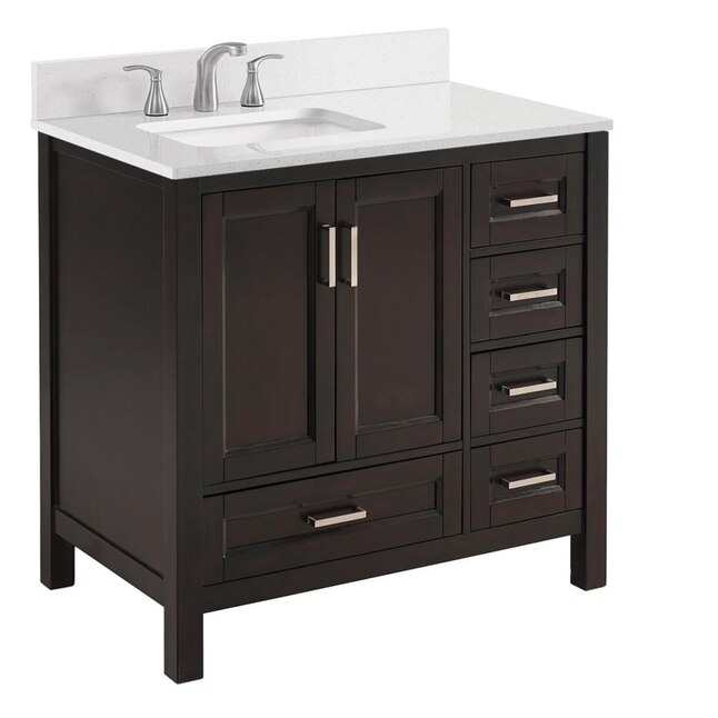 Scott Living Durham 24-in White Oak Single Sink Bathroom Vanity with Gray Engineered Stone Top Scott Living Durham 24-in White Oak Single Sink Bathroom Vanity with Gray Engineered Stone Top