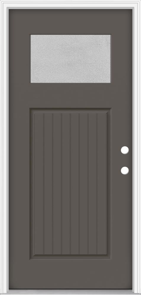 JELD-WEN LOWOLJW205800344 Microgranite 36-in x 80-in x 4-9/16-in Fiberglass Craftsman Right-Hand Inswing Timber Gray Painted Prehung Front Door with Brickmould Insulating Core