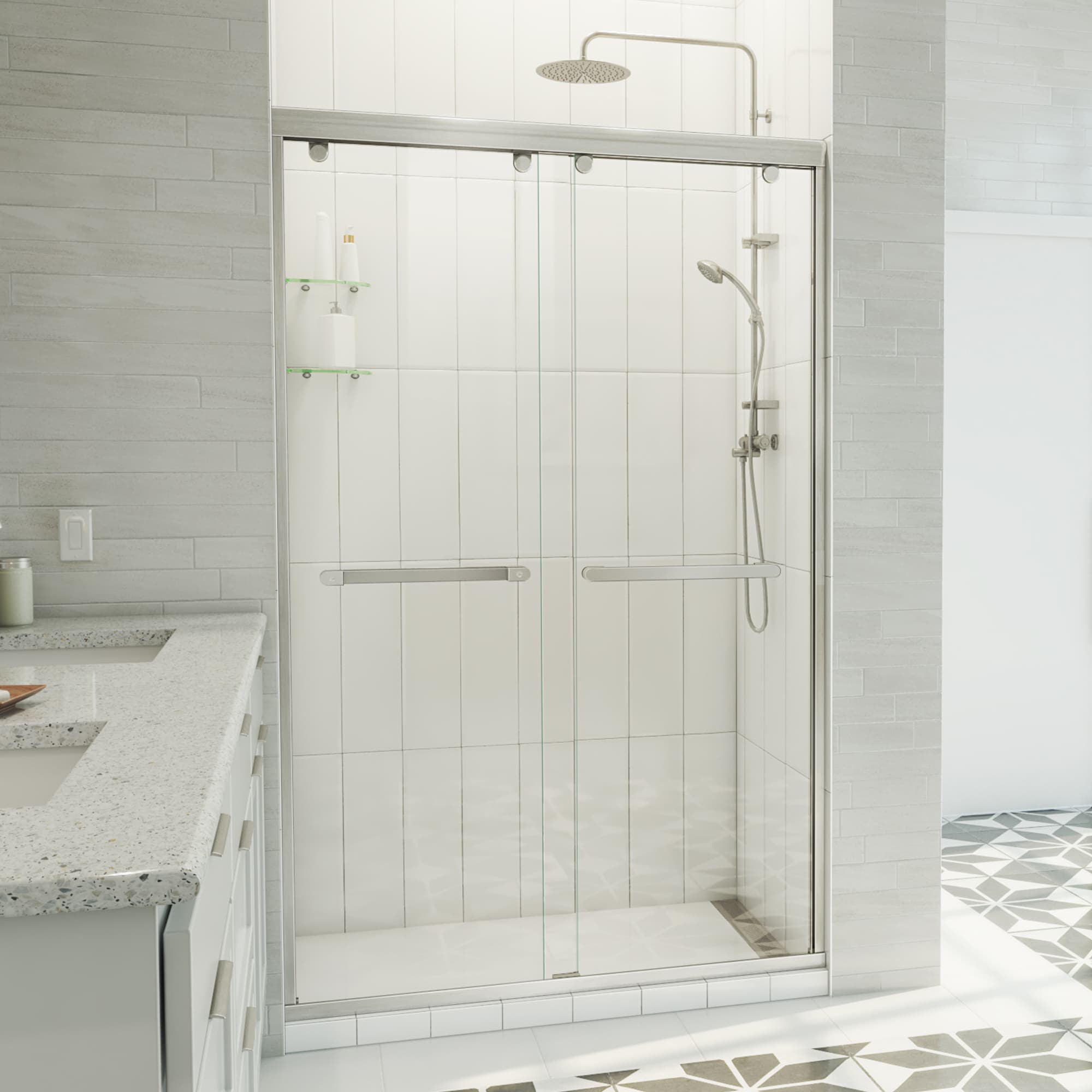 DreamLine SHDR-134876X-04 Charisma-X Brushed Nickel 44-in to 48-in W x 76-in H Semi-frameless Bypass/Sliding Shower Door