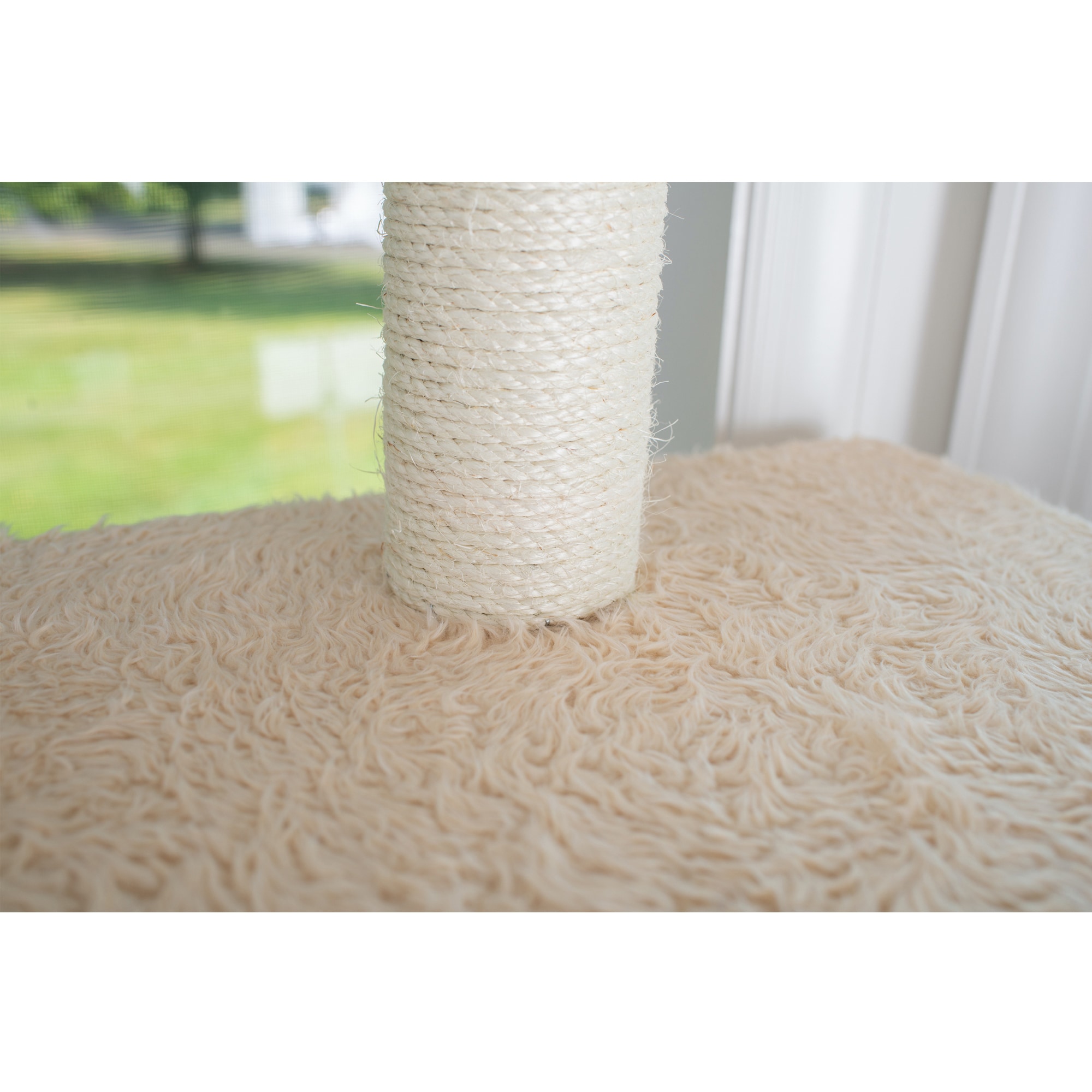 70'' Beige Faux Fur Multi-Level Cat Tree with Sisal Posts