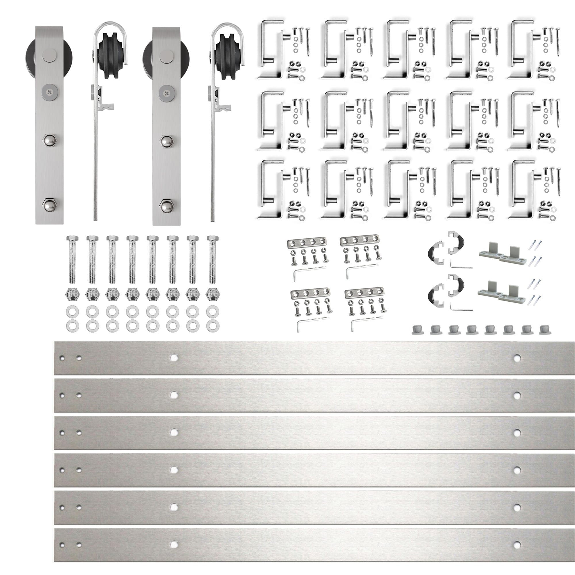 HOMACER YT4DNZ240C 240-in Brushed Brushed Nickel Indoor J-strap Double bypass Barn door hardware kit