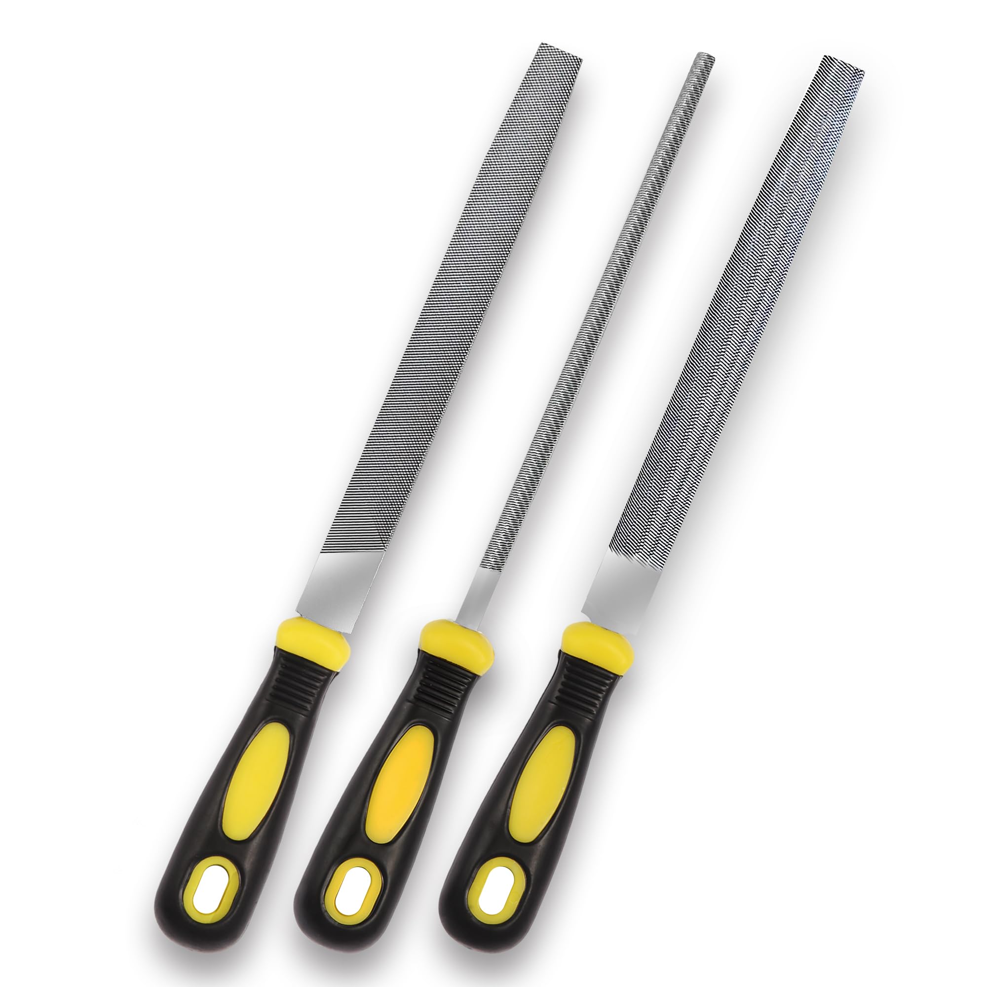 Linder Group Inc Metal File Set 3 pcs 8 inch High Carbon Steel Flat Round Half Round Files Ergonomic Non Slip Handle for Metal Wood Plastic Ceramic Glass #L3CR3JWH