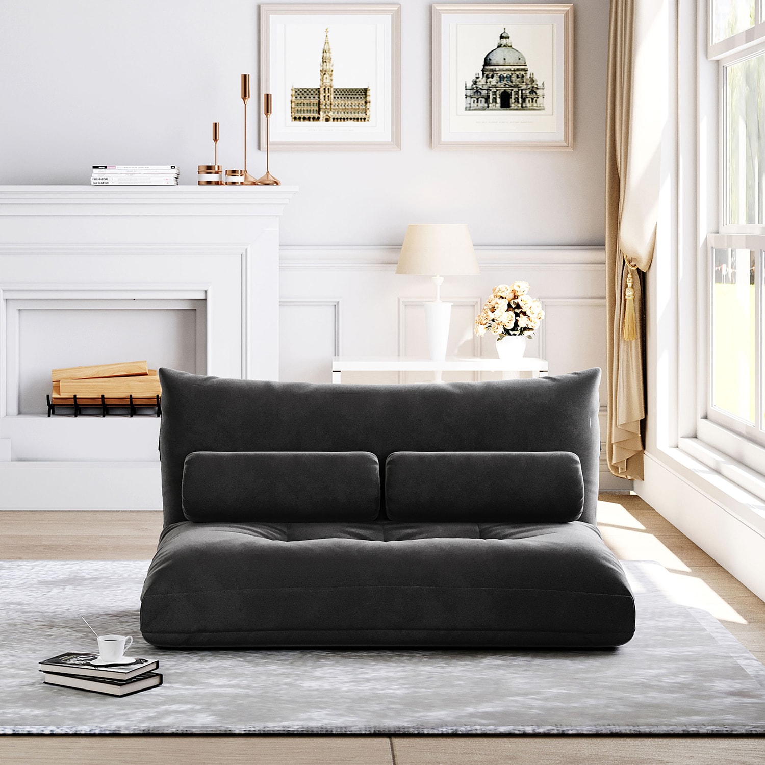 Bybafun Black Contemporary/Modern Polyester Futon In The Futons & Sofa ...