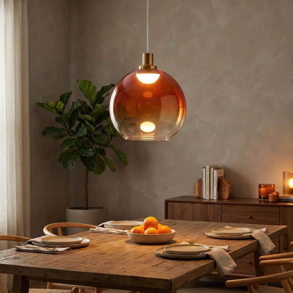 FDPBY 1 Light Orange Globe Glass Single Pendant with LED Light