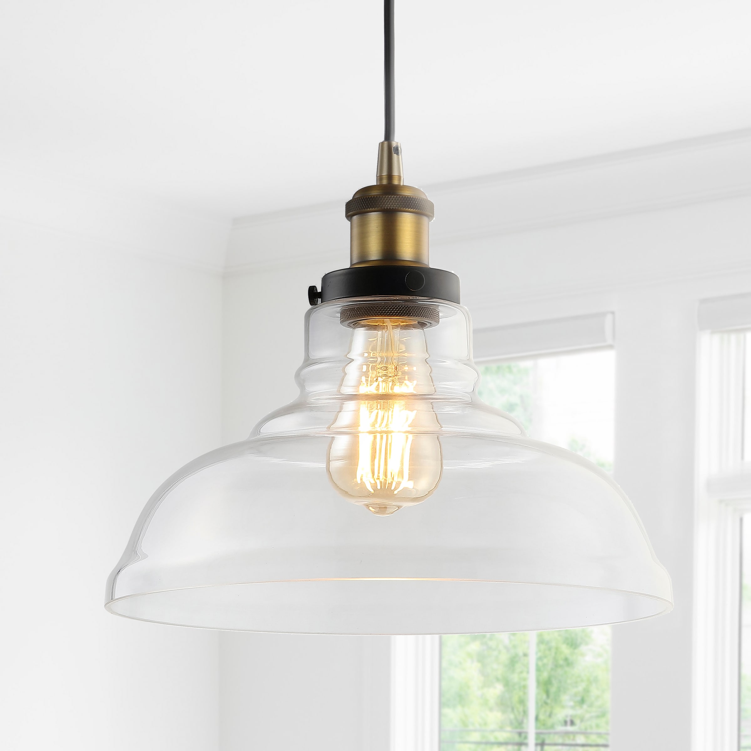JONATHAN Y JYL3522A Litchfield 11" Farmhouse Metal Glass LED Pendant, Contemporary,Transitional for Kitchen, Living Room, Brass Gold - 5